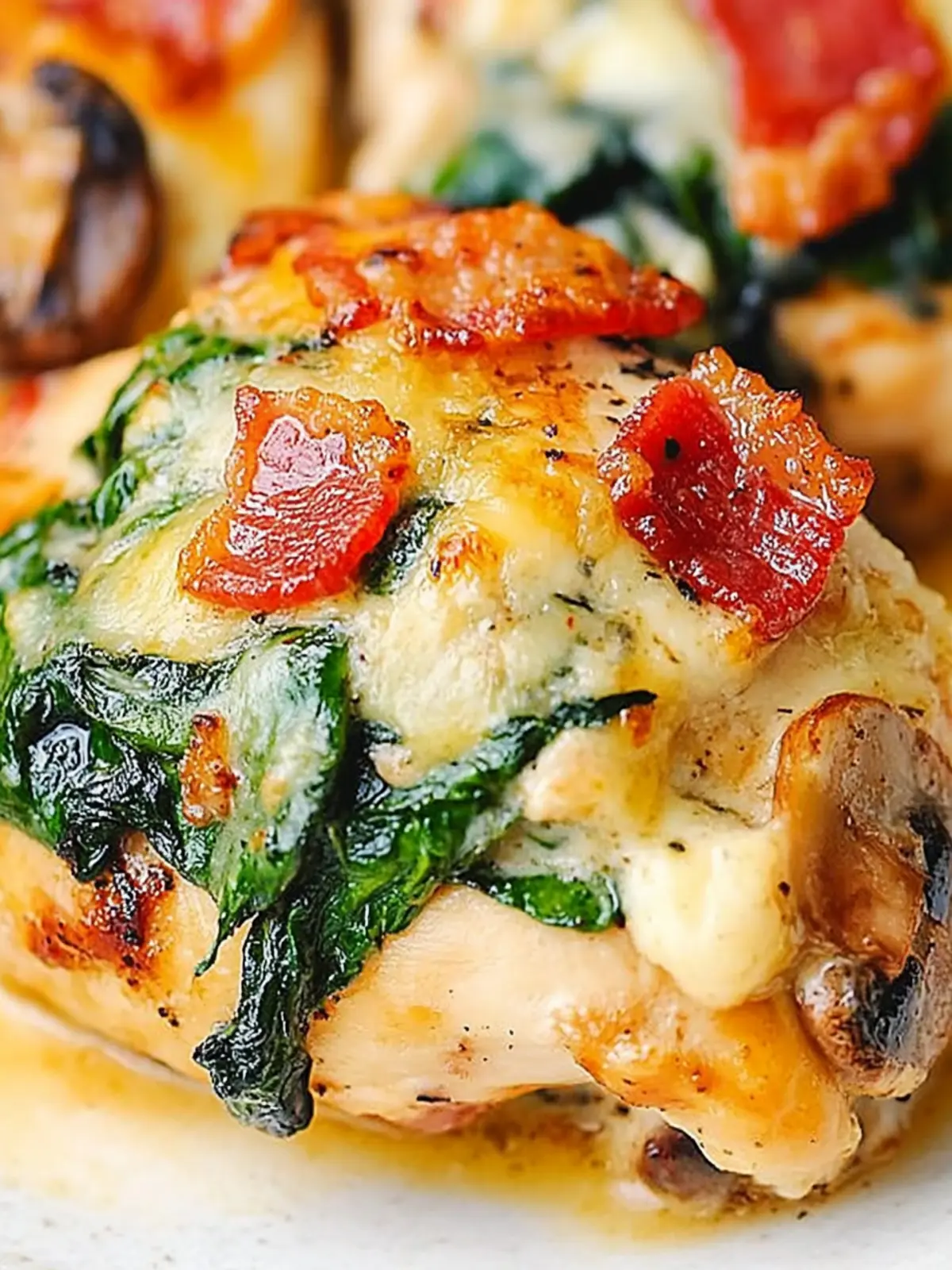 Savory Smothered Chicken with Creamed Spinach, Bacon, Mushrooms 4 Smothered Chicken with Creamed Spinach, Bacon, Mushrooms