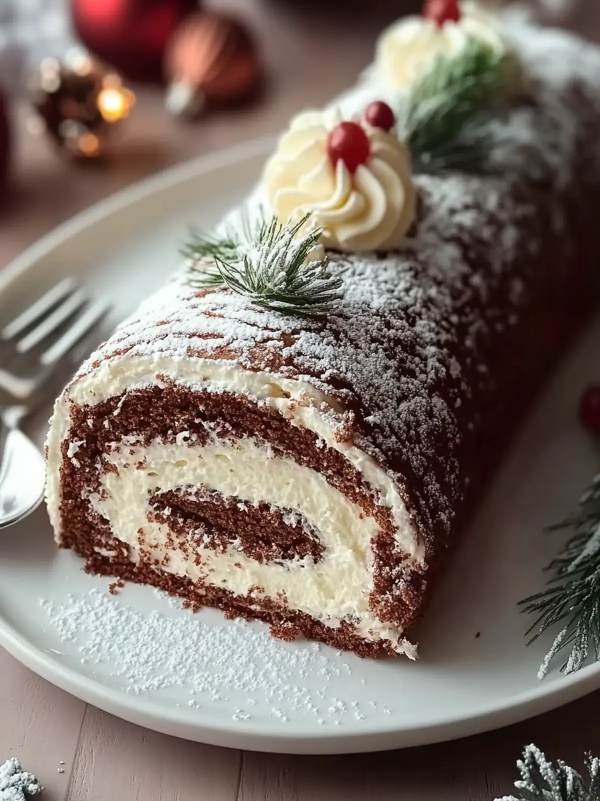 Irresistible Christmas Yule Log Sheet Cake with Whipped Cream 3 Christmas Yule Log Sheet Cake