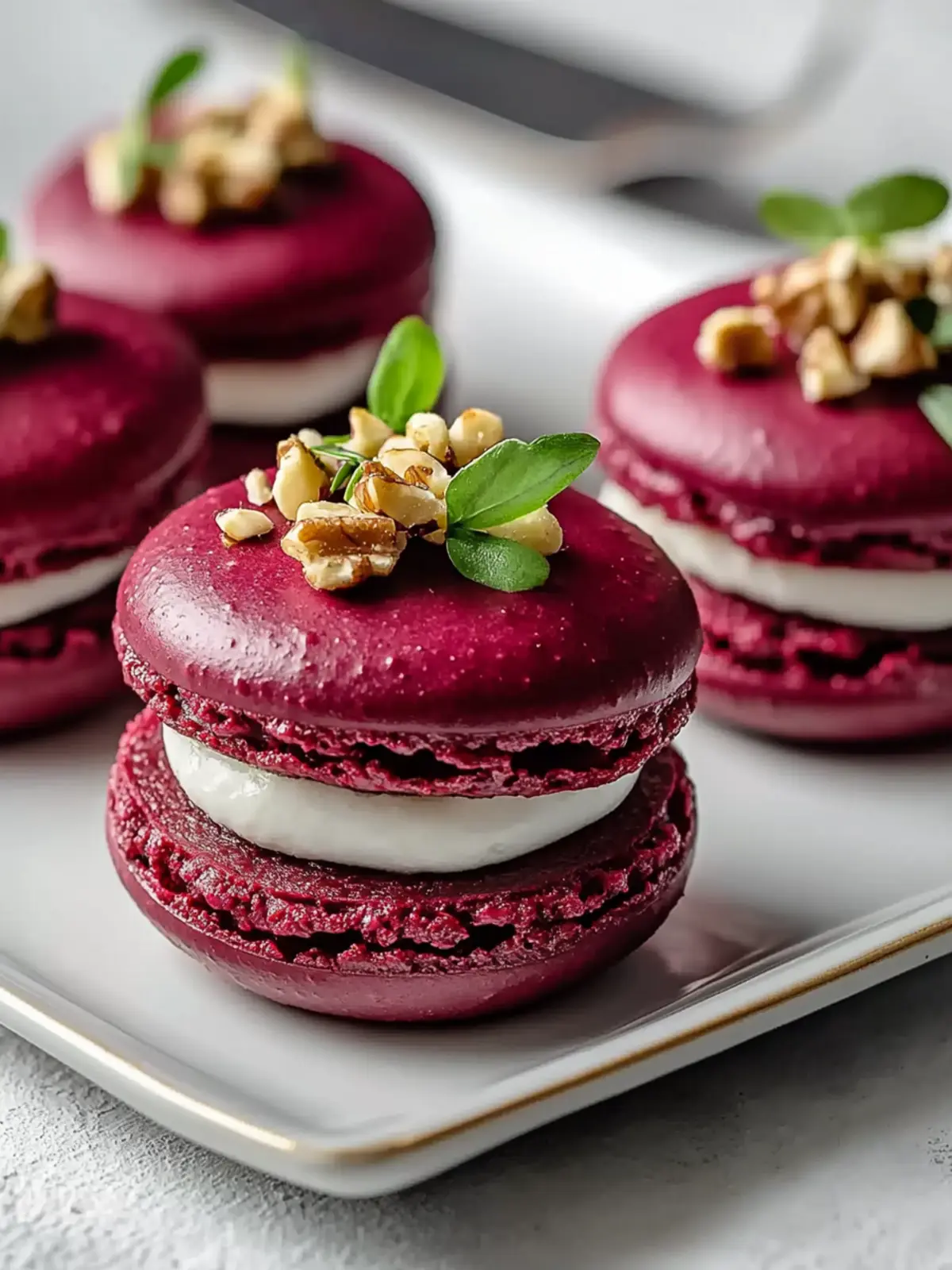 Savory Beet Macarons with Goat Cheese & Walnut Crunch Delight 2 Savory Beet Macarons with Goat Cheese & Walnut Crunch