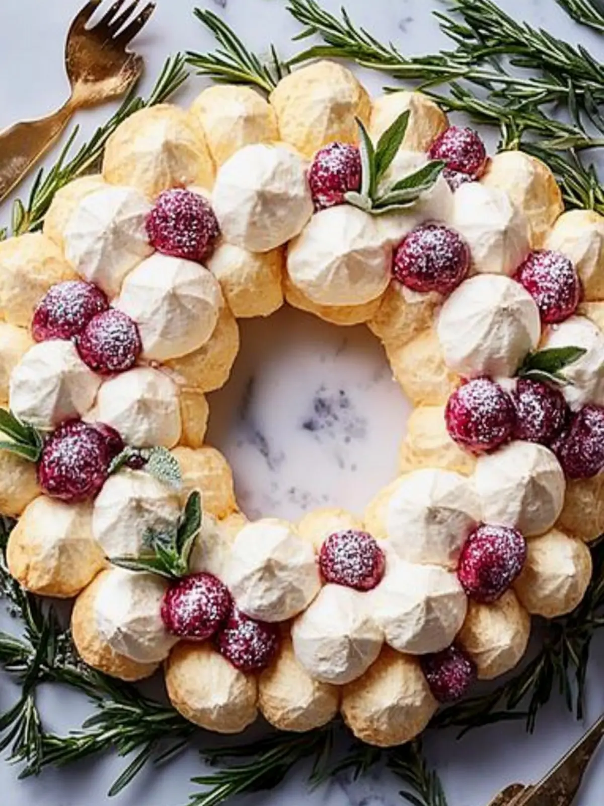 Elegant Cream Puff Wreath with Sugared Cranberries Magic 5 Cream Puff Wreath
