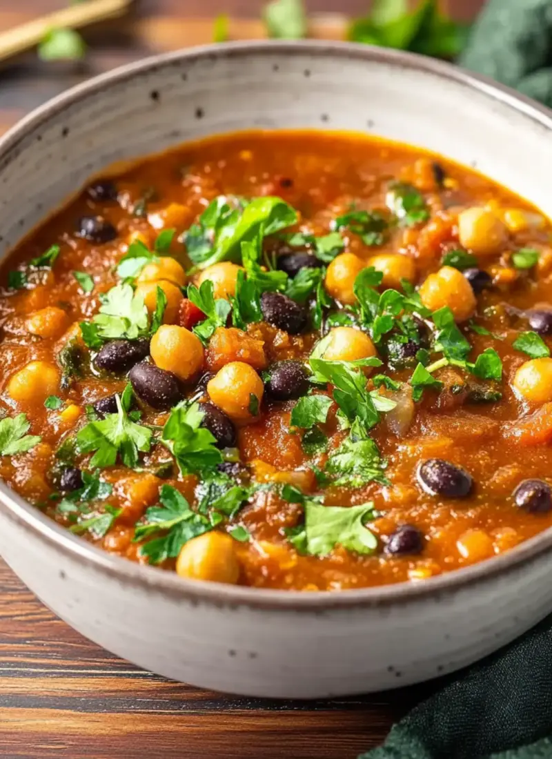 Pumpkin Chili with Black Beans and Chickpeas