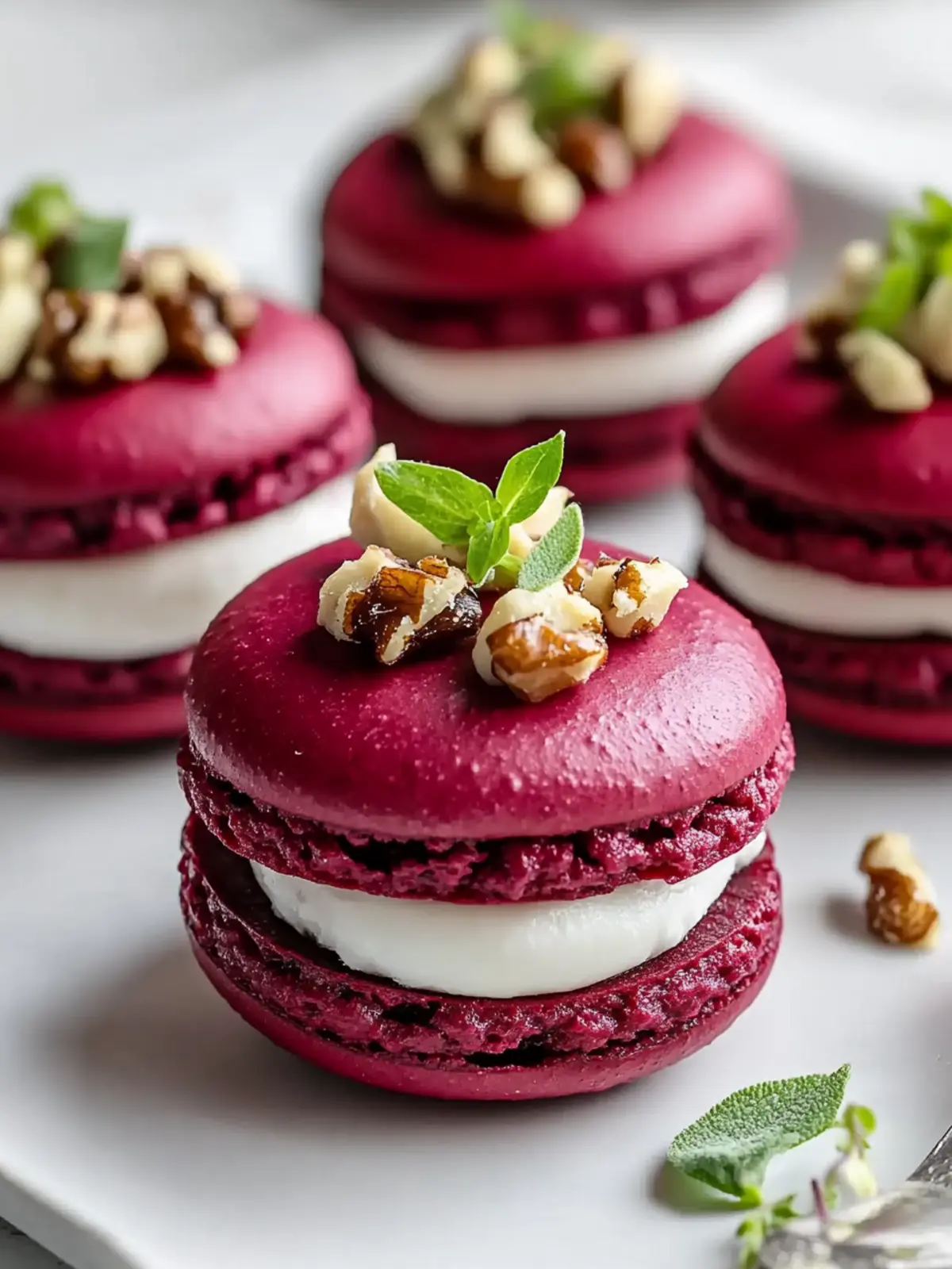 Savory Beet Macarons with Goat Cheese & Walnut Crunch Delight 4 Savory Beet Macarons with Goat Cheese & Walnut Crunch