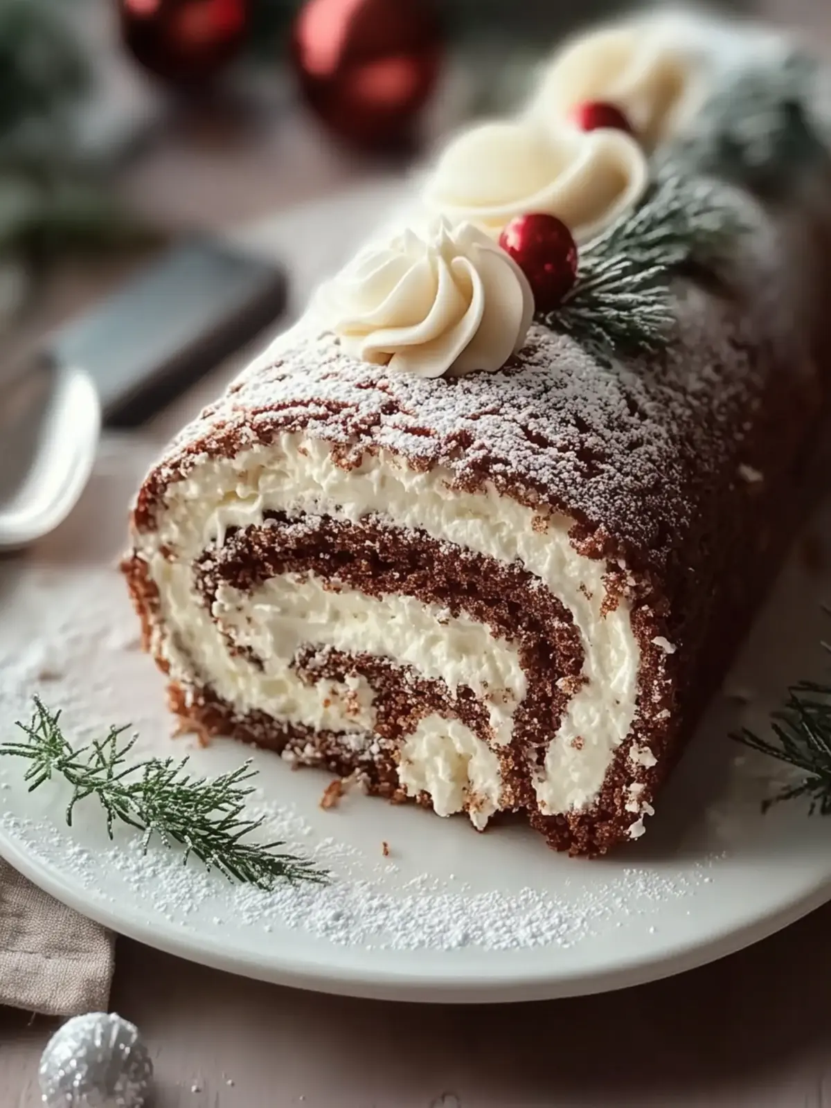 Irresistible Christmas Yule Log Sheet Cake with Whipped Cream 5 Christmas Yule Log Sheet Cake