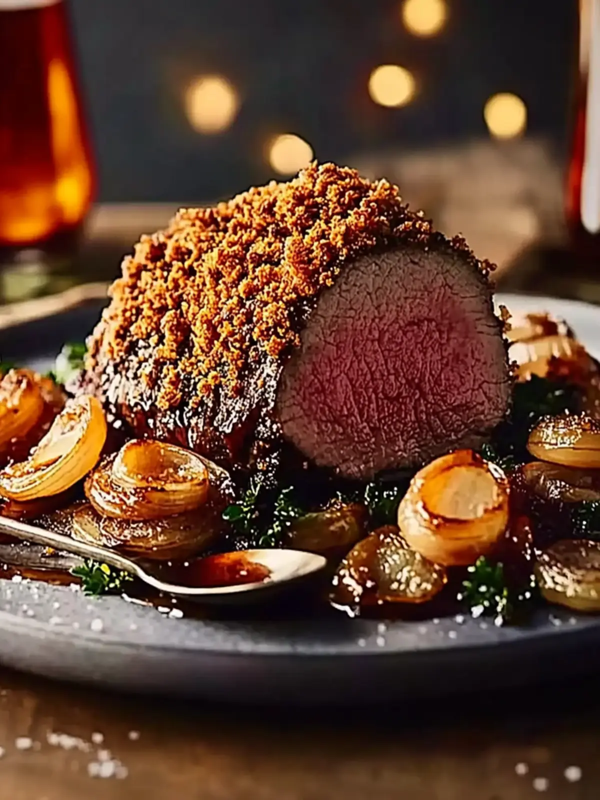 Ale-Glazed Beef Fillet with Crispy Onion Crust for Festive Joy 4 Ale-glazed beef fillet with a crispy onion crust