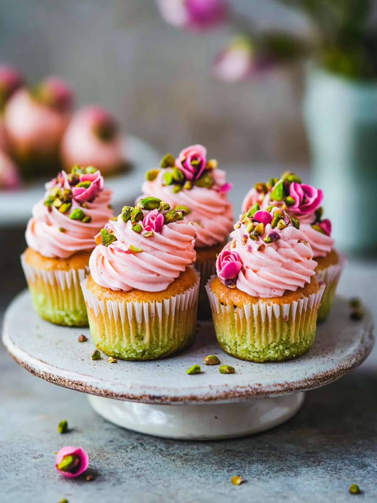 Vegan Mini Rose Pistachio Cupcakes for a Delightful Treat 3 Vegan Mini Rose Pistachio Cupcakes