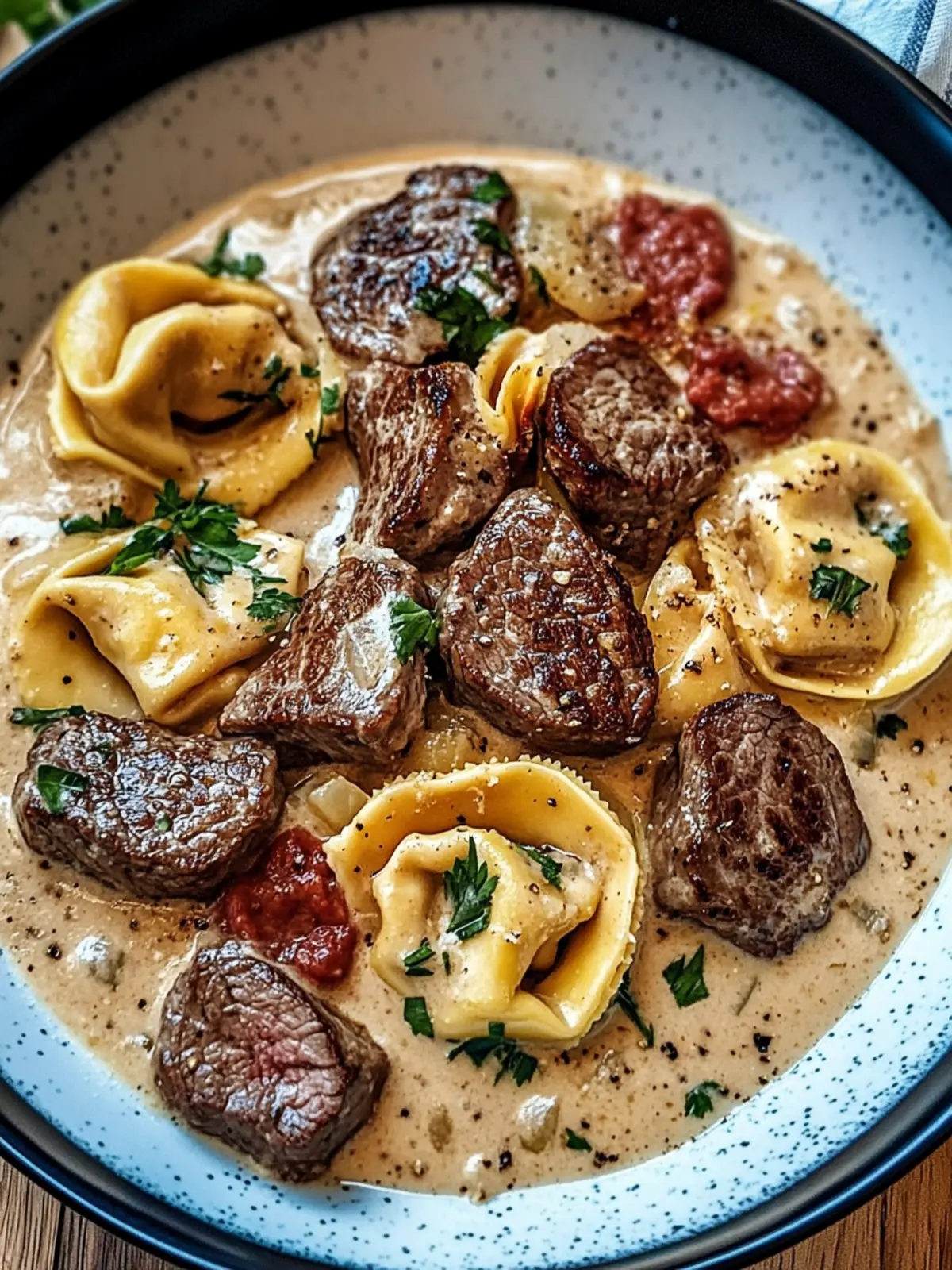 Cracked Garlic Steak Tortellini in Creamhouse Sauce Bliss 3 Cracked Garlic Steak Tortellini in Creamhouse Sauce Bliss