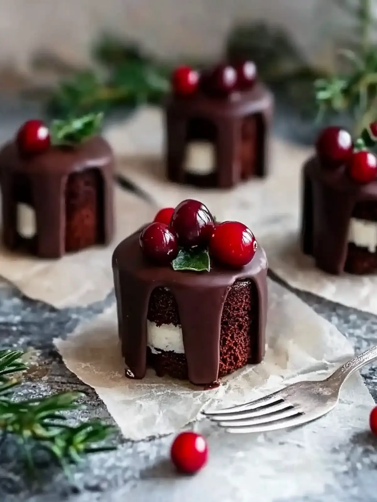 Irresistible Vegan Chocolate Cranberry Christmas Mini Cakes 4 Chocolate Cranberry Christmas Mini Cakes (vegan, gluten-free, nut-free)