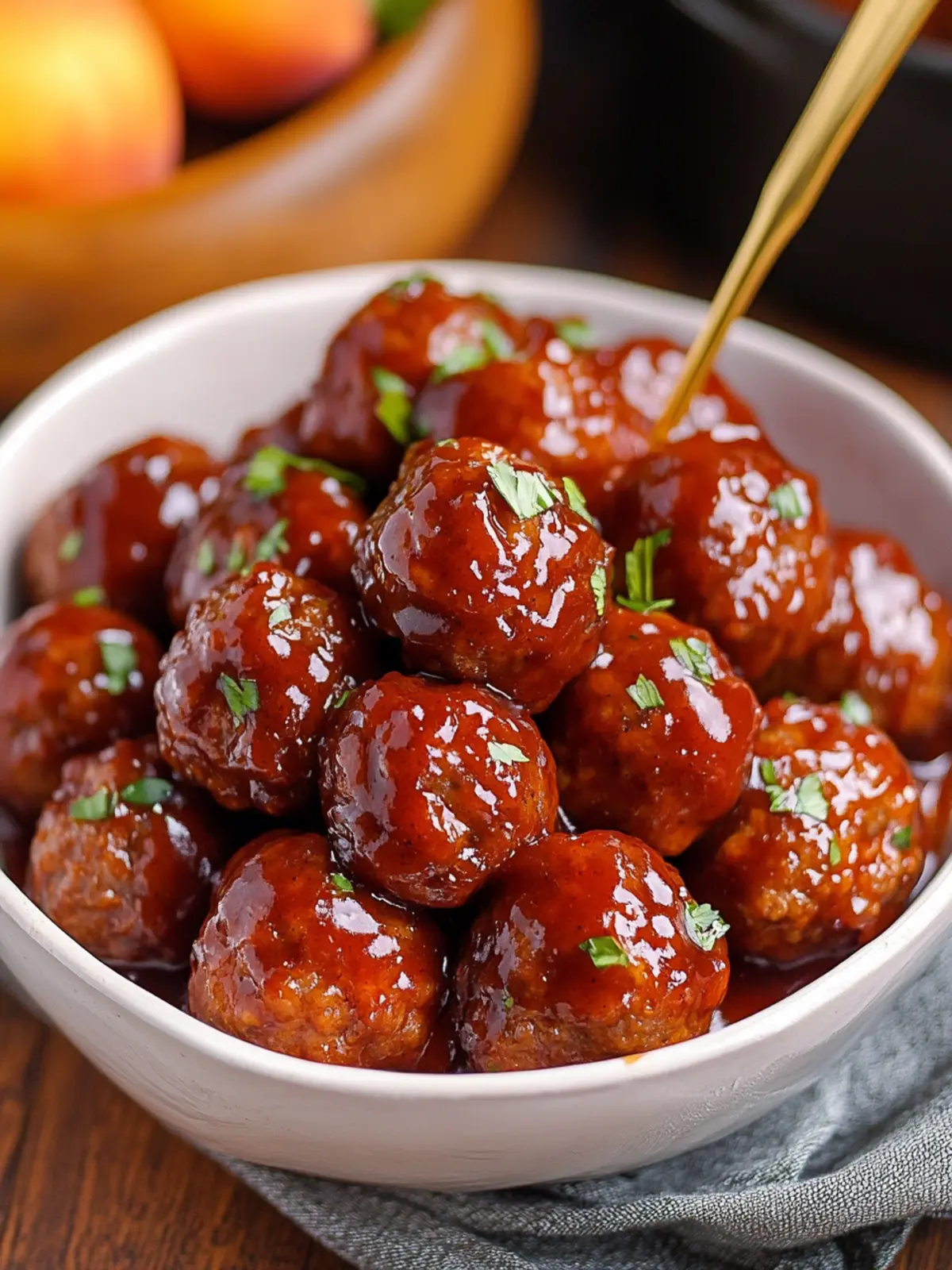 Sweet & Savory Peach BBQ Meatballs: 3-Ingredient Delight! 2 Peach BBQ Meatballs (3 Ingredient Appetizer!)