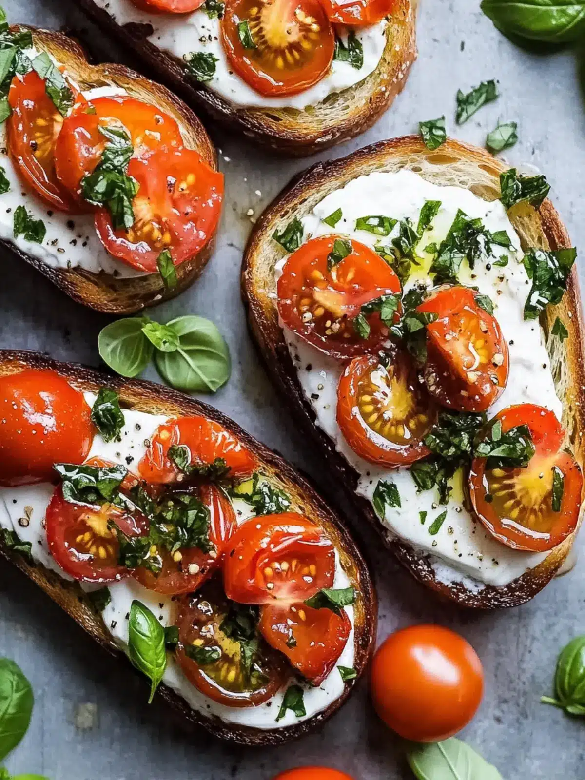 Marinated Tomato Toast with Creme Fraiche & Fresh Herbs Bliss 3 Marinated Tomato Toast with Creme Fraiche & Fresh Herbs Bliss