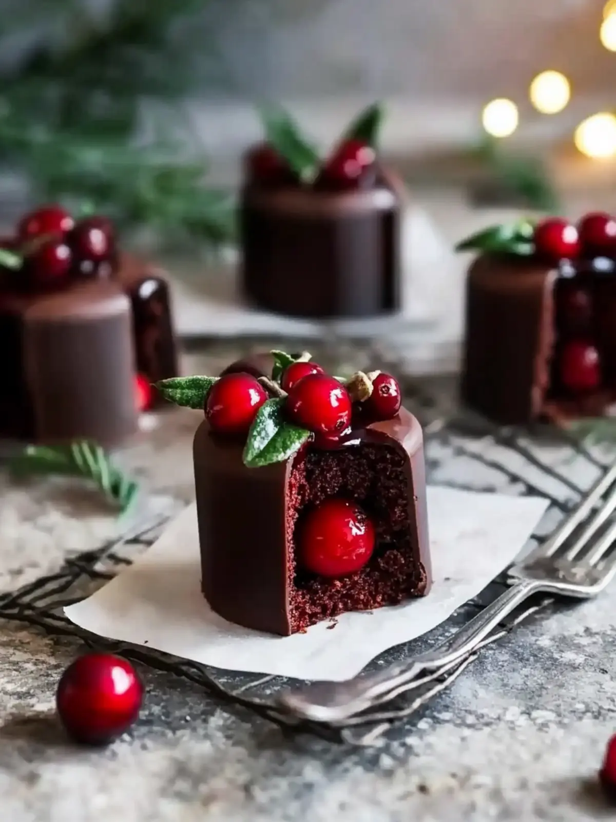 Irresistible Vegan Chocolate Cranberry Christmas Mini Cakes 2 Chocolate Cranberry Christmas Mini Cakes (vegan, gluten-free, nut-free)