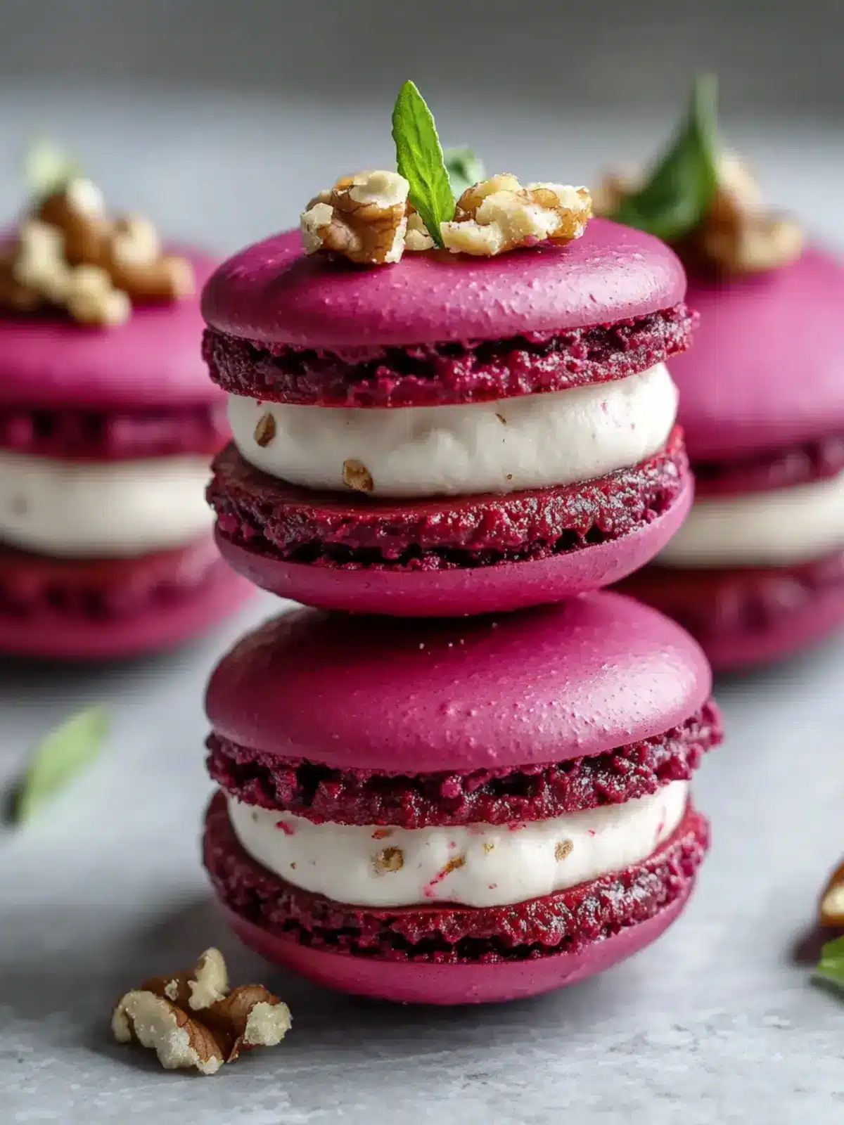 Savory Beet Macarons with Goat Cheese & Walnut Crunch Delight 3 Savory Beet Macarons with Goat Cheese & Walnut Crunch
