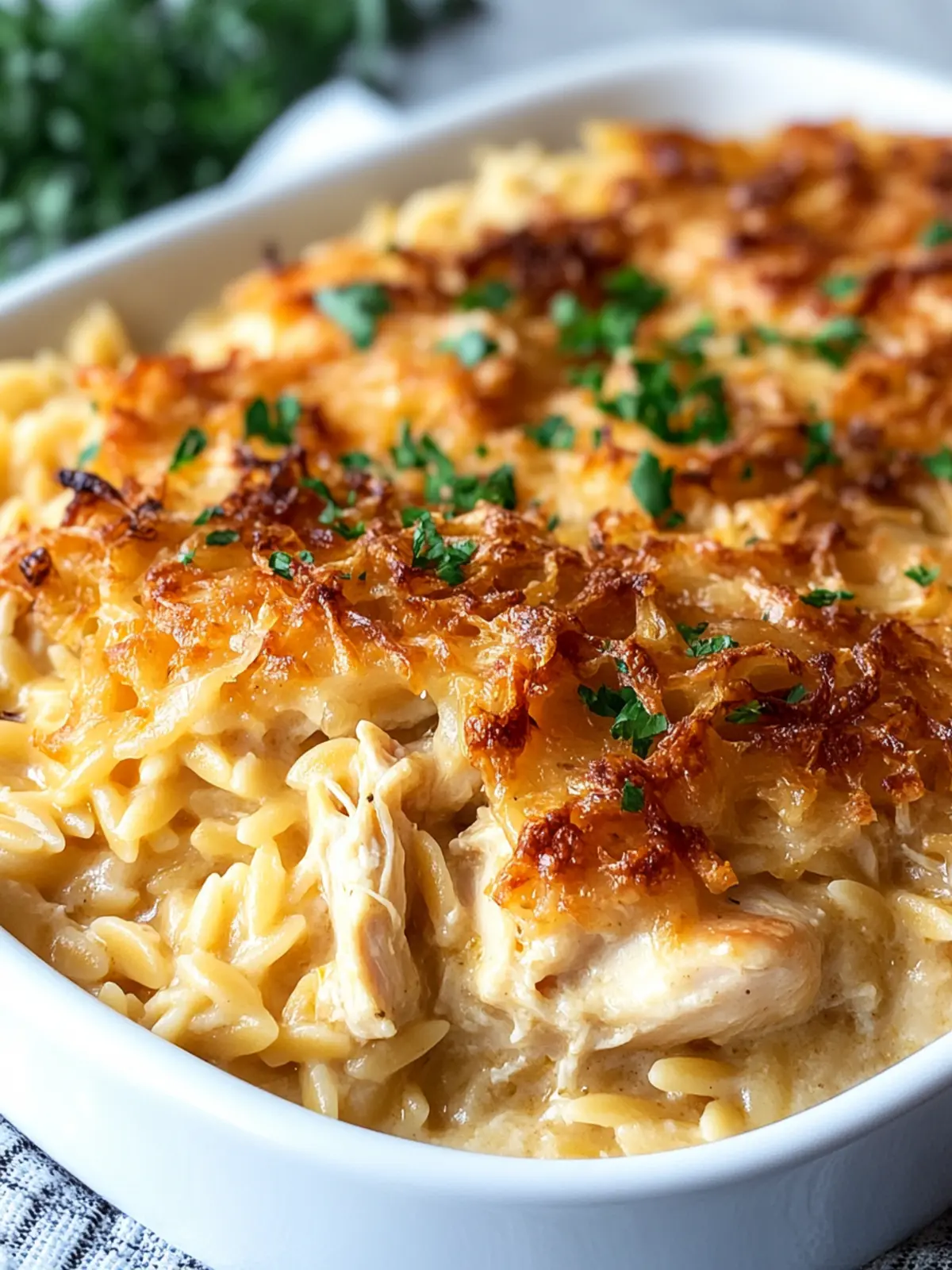 Savor French Onion Chicken Orzo Casserole with Cozy Flavors 5 French Onion Chicken Orzo Casserole