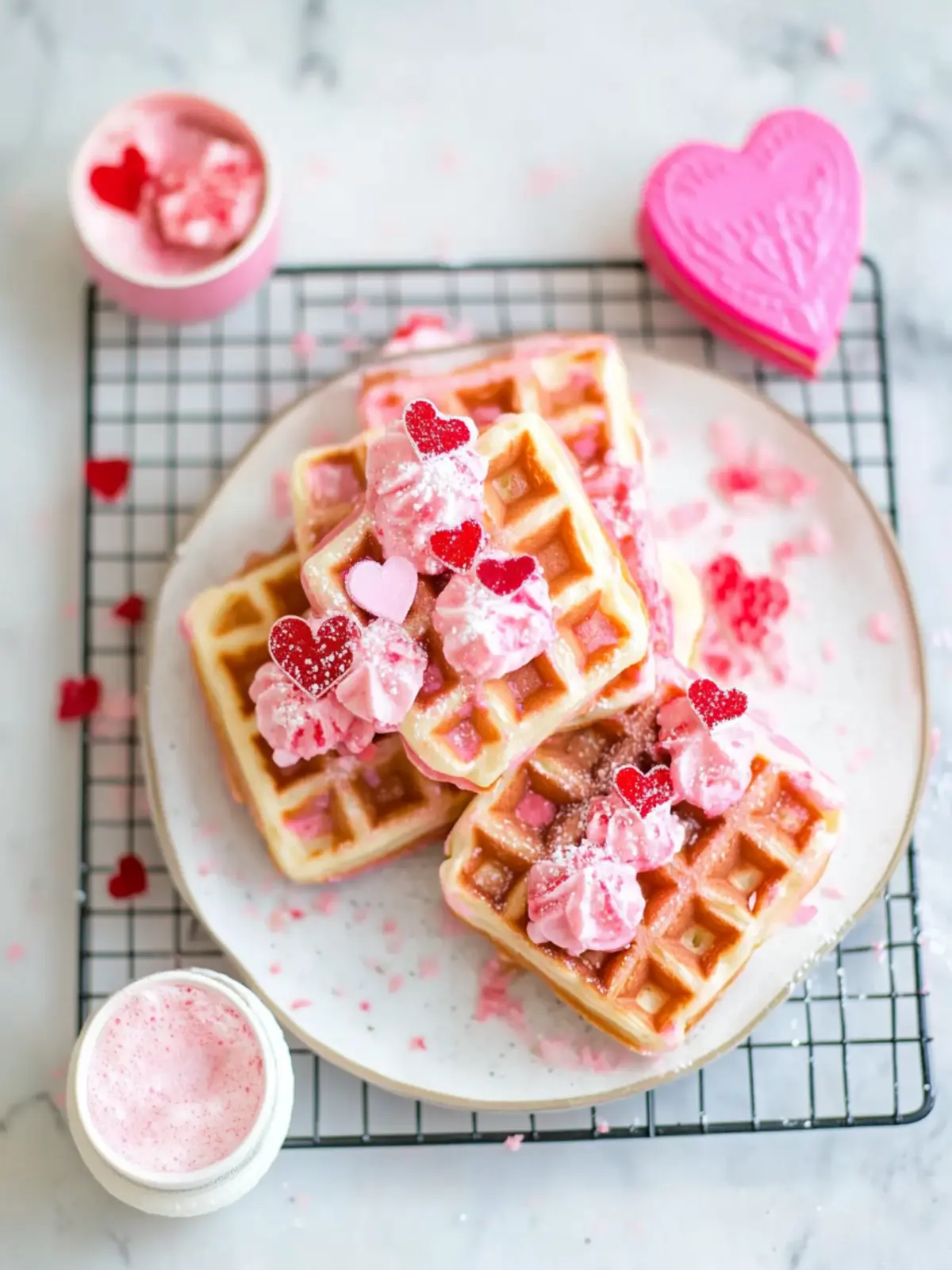 Cute PINK VALENTINE DAY WAFFLES for a Sweet Celebration! 2 PINK VALENTINE DAY WAFFLES