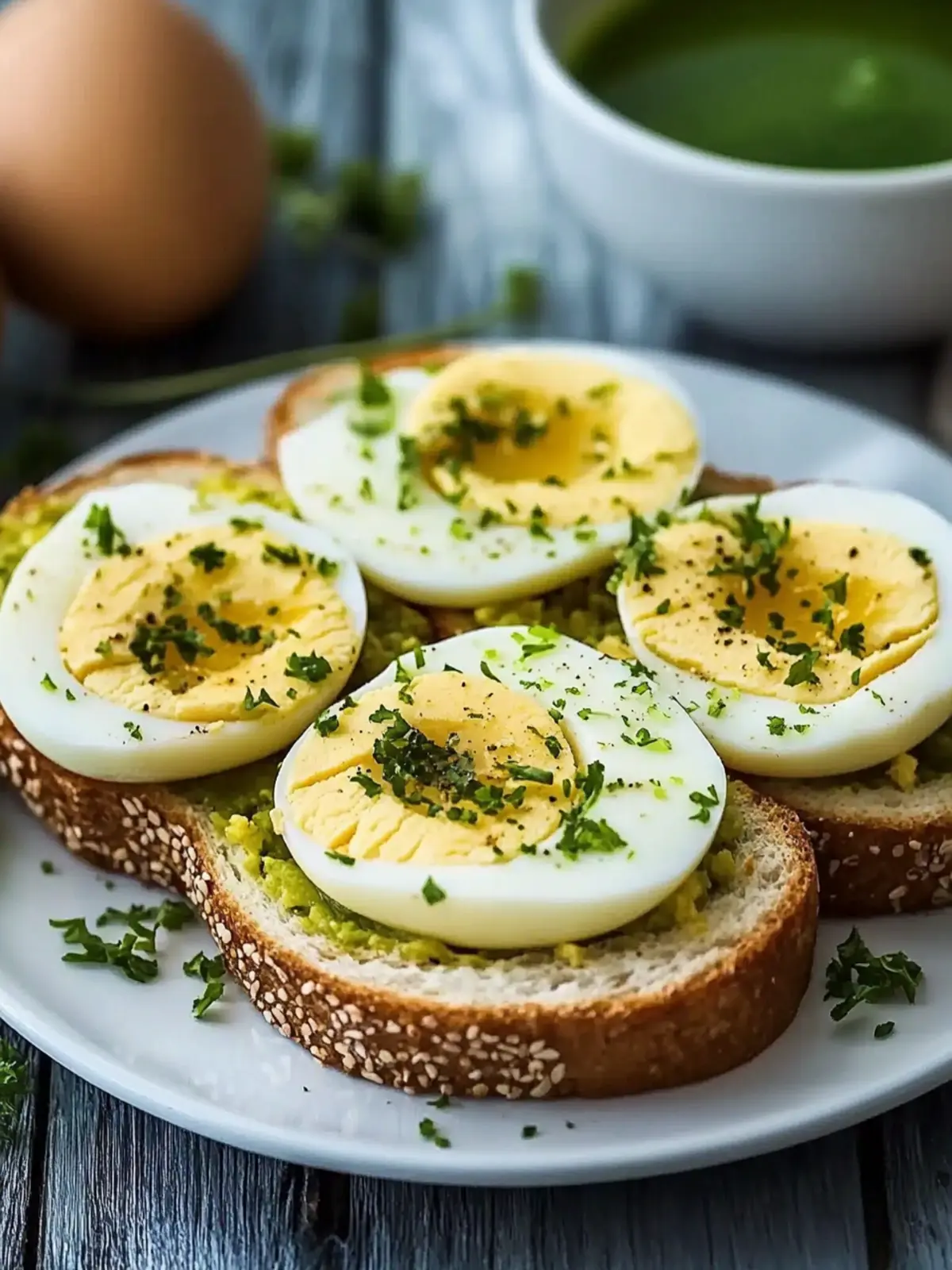 Delicious Egg Open Sandwich with Green Tea for Busy Mornings 2 Egg Open Sandwich with Green Tea
