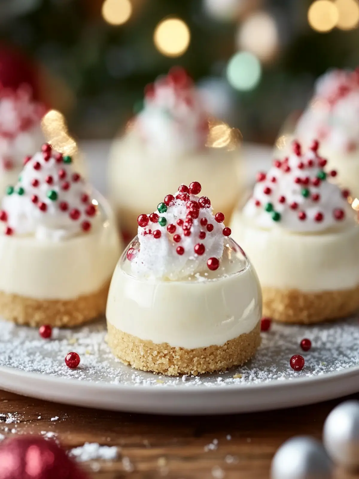 Snow Globe Cheesecake Bites with Cookie Crust for Holiday Fun 4 Snow Globe Cheesecake Bites with Cookie Crust