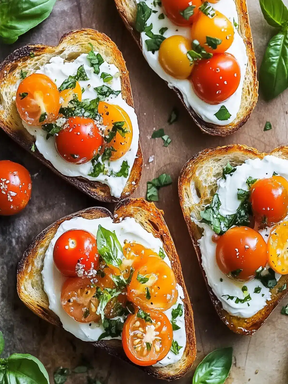 Marinated Tomato Toast with Creme Fraiche & Fresh Herbs Bliss 2 Marinated Tomato Toast with Creme Fraiche & Fresh Herbs Bliss