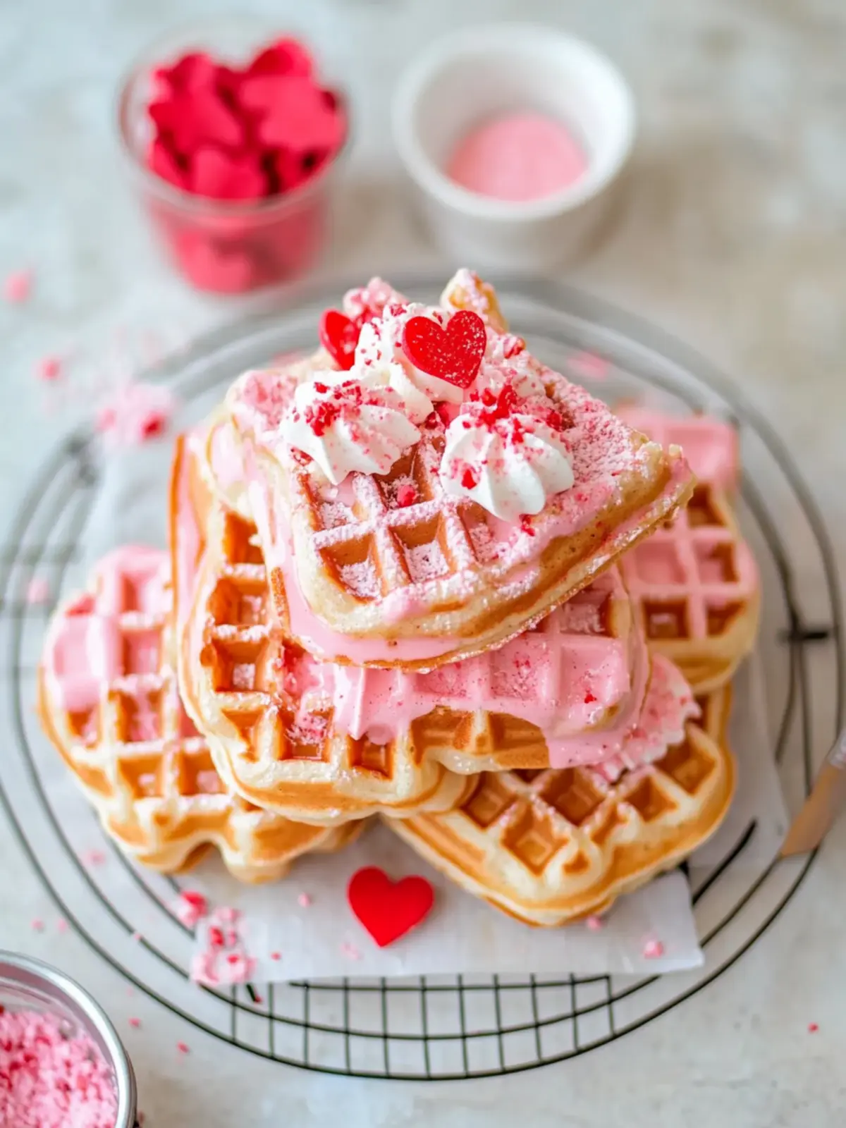 Cute PINK VALENTINE DAY WAFFLES for a Sweet Celebration! 3 PINK VALENTINE DAY WAFFLES