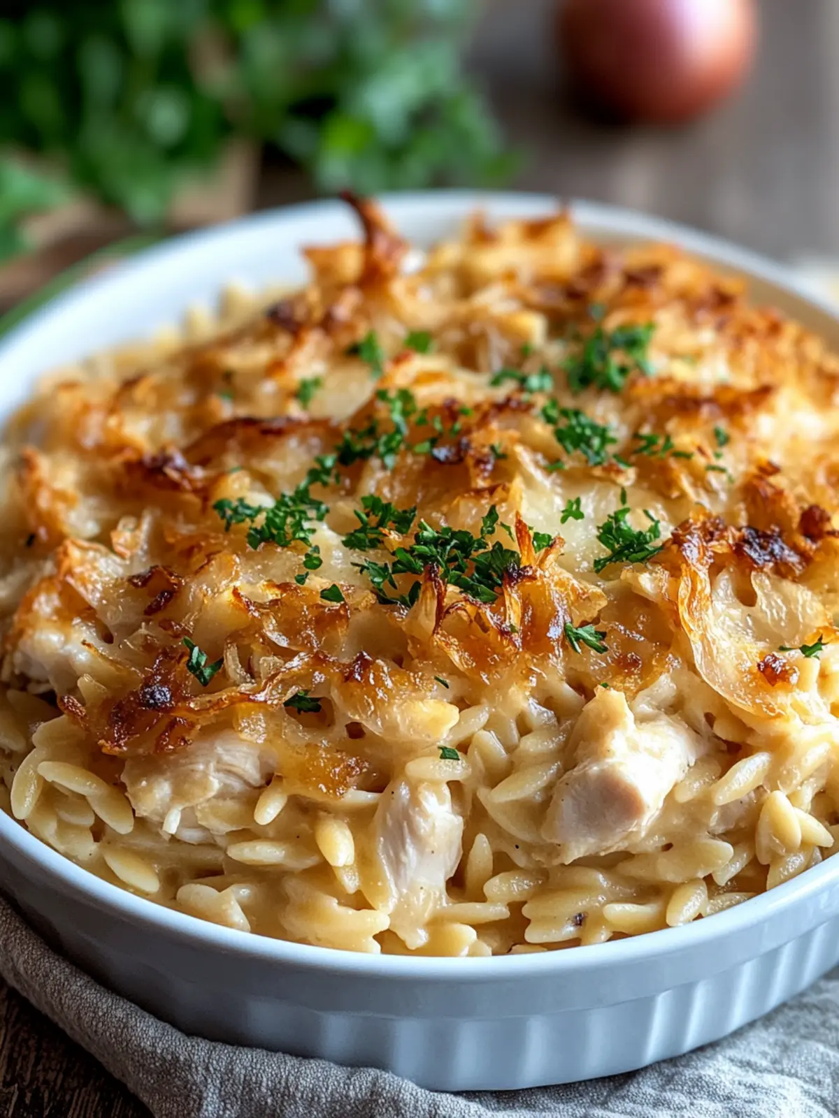 Savor French Onion Chicken Orzo Casserole with Cozy Flavors 4 French Onion Chicken Orzo Casserole