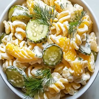 Dill Pickle Pasta Salad: Tangy Creamy Goodness for Hot Days 9 Dill Pickle Pasta Salad: Tangy Creamy Goodness for Summer