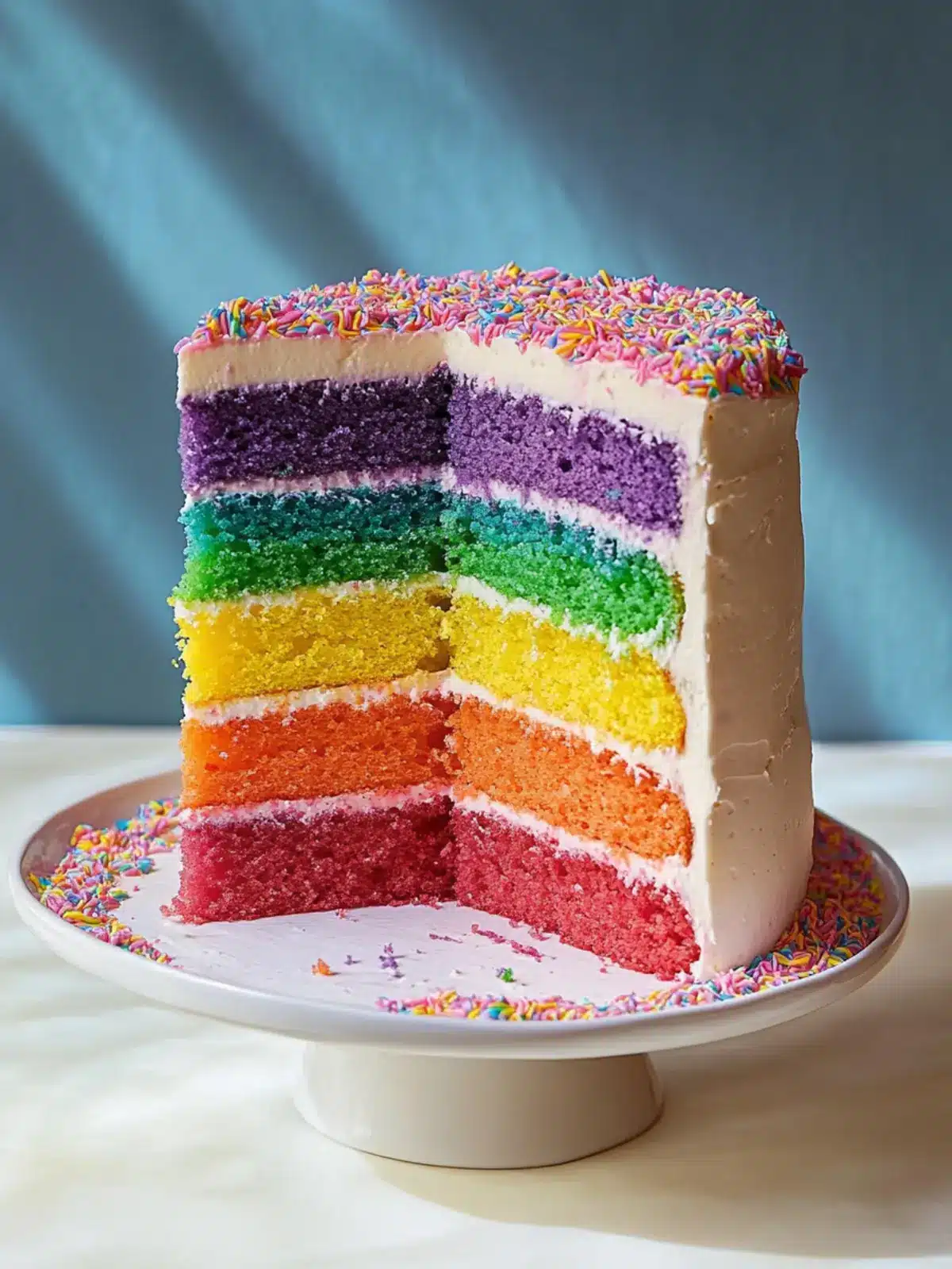 Vibrant Rainbow Layer Cake with Decadent Chocolate Frosting 3 Rainbow Layer Cake