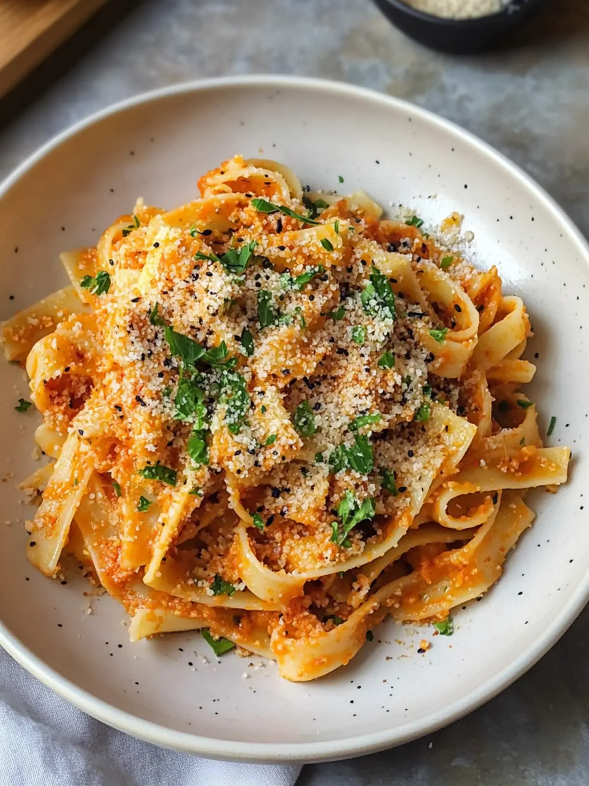 Spicy Gochujang Pasta with Crunchy Furikake Breadcrumbs 3 Gochujang Pasta with Furikake Breadcrumbs