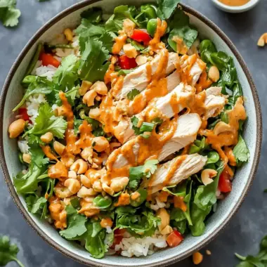 Crispy Chicken Rice Salad with Creamy Peanut Dressing Bliss 10 Crispy Chicken Rice Salad with Creamy Peanut Dressing Bliss