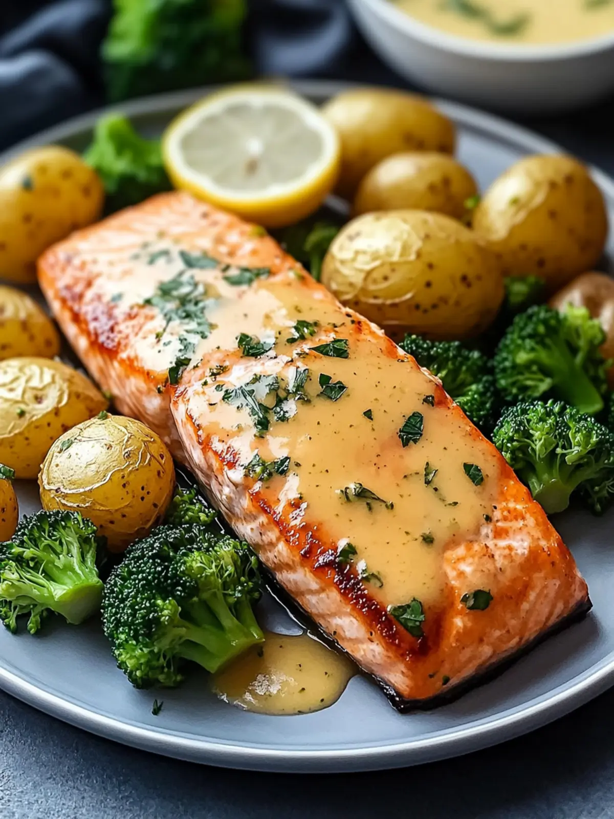 Lemon Butter Salmon with Crispy Potatoes and Broccoli Bliss 4 Lemon Butter Salmon with Crispy Potatoes and Broccoli Bliss