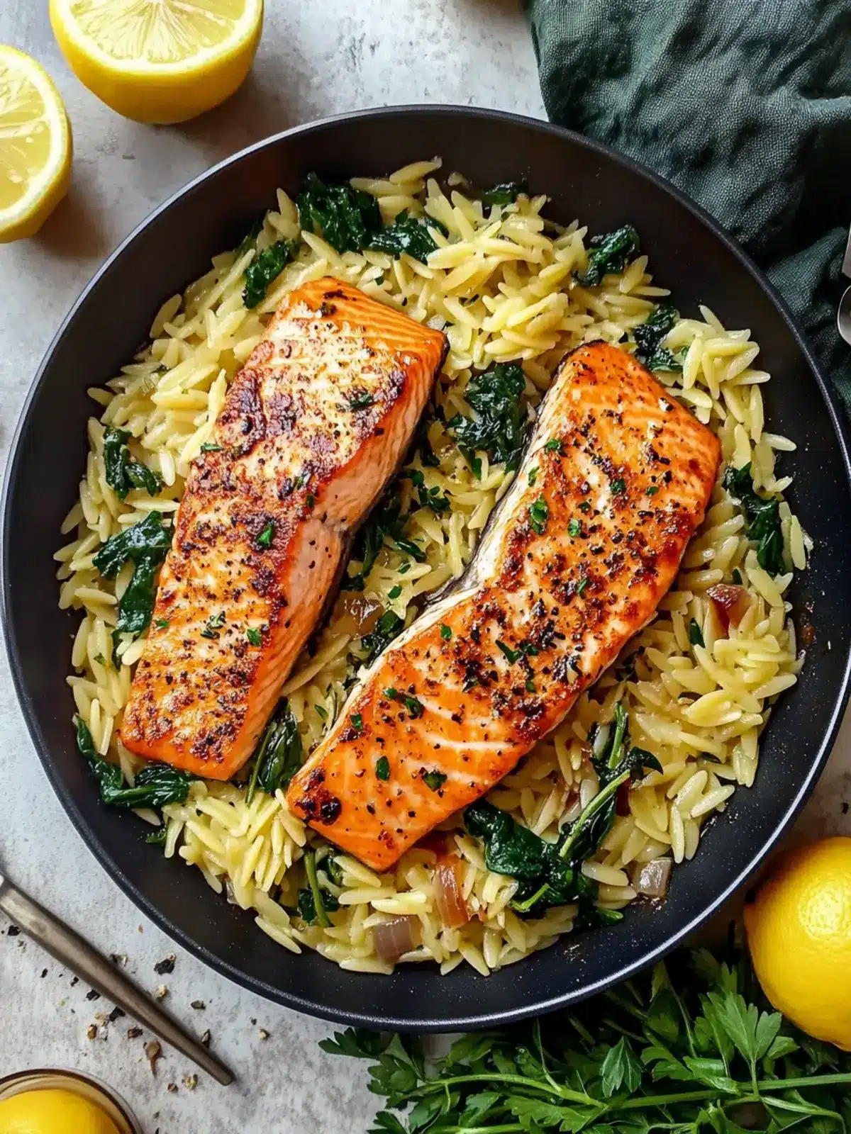 Garlicky One Skillet Salmon with Lemon Orzo in 30 Minutes 2 Garlicky One Skillet Salmon with Lemon Orzo