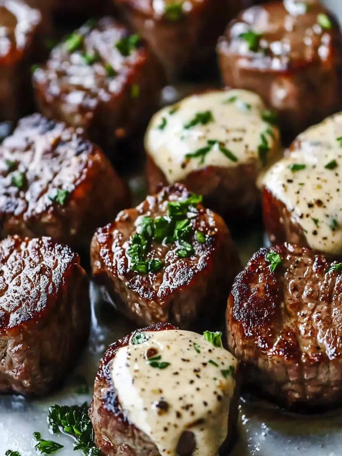 Savory Garlic Butter Steak Bites with Parmesan Cream Sauce 2 Garlic Butter Steak Bites with Parmesan Cream Sauce