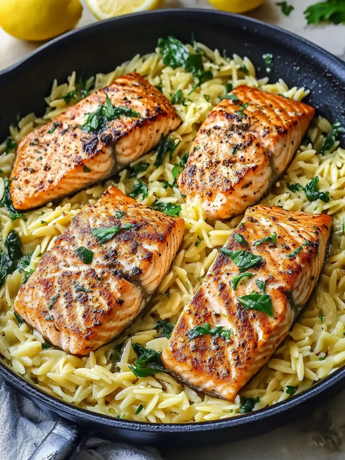 Garlicky One Skillet Salmon with Lemon Orzo in 30 Minutes 4 Garlicky One Skillet Salmon with Lemon Orzo