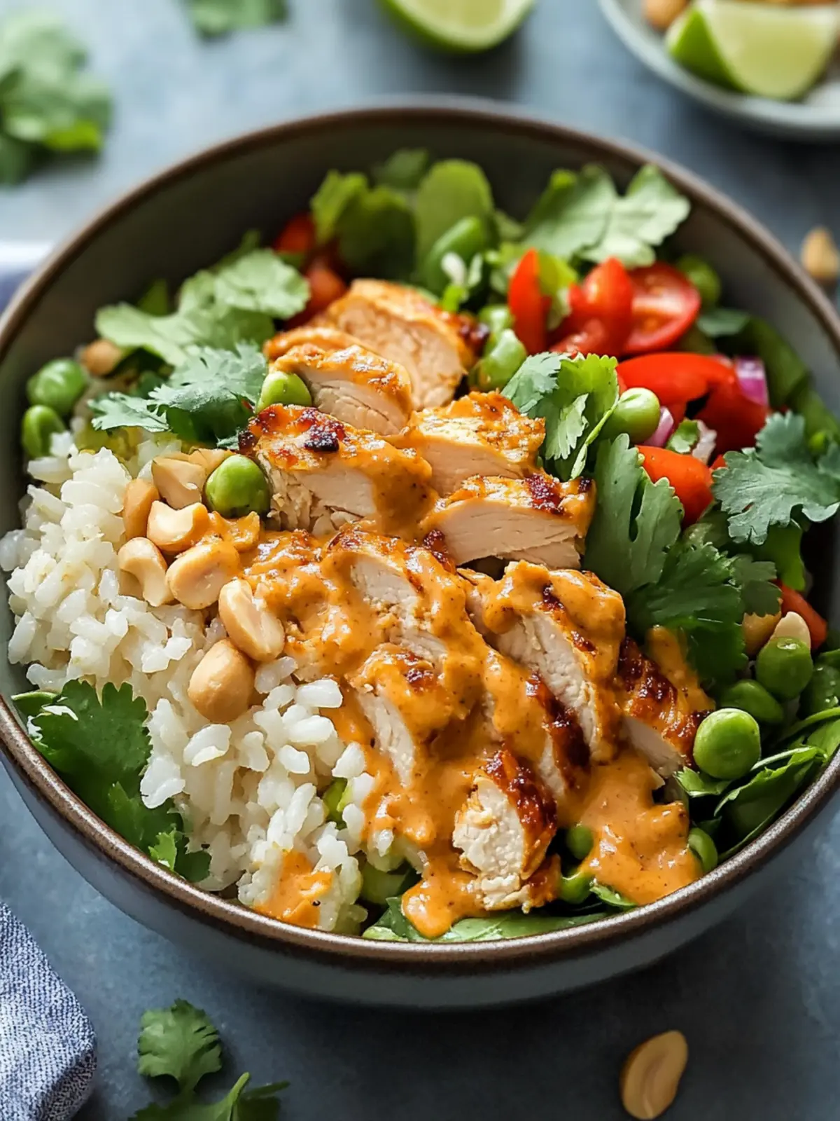 Crispy Chicken Rice Salad with Creamy Peanut Dressing Bliss 2 Crispy Chicken Rice Salad with Creamy Peanut Dressing Bliss