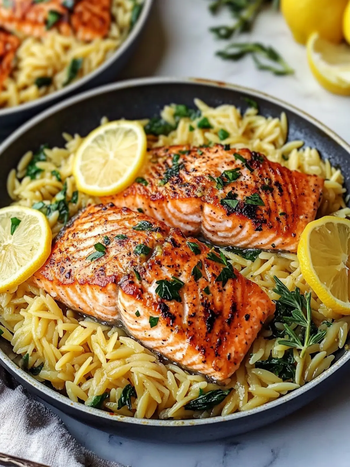 Garlicky One Skillet Salmon with Lemon Orzo in 30 Minutes 5 Garlicky One Skillet Salmon with Lemon Orzo