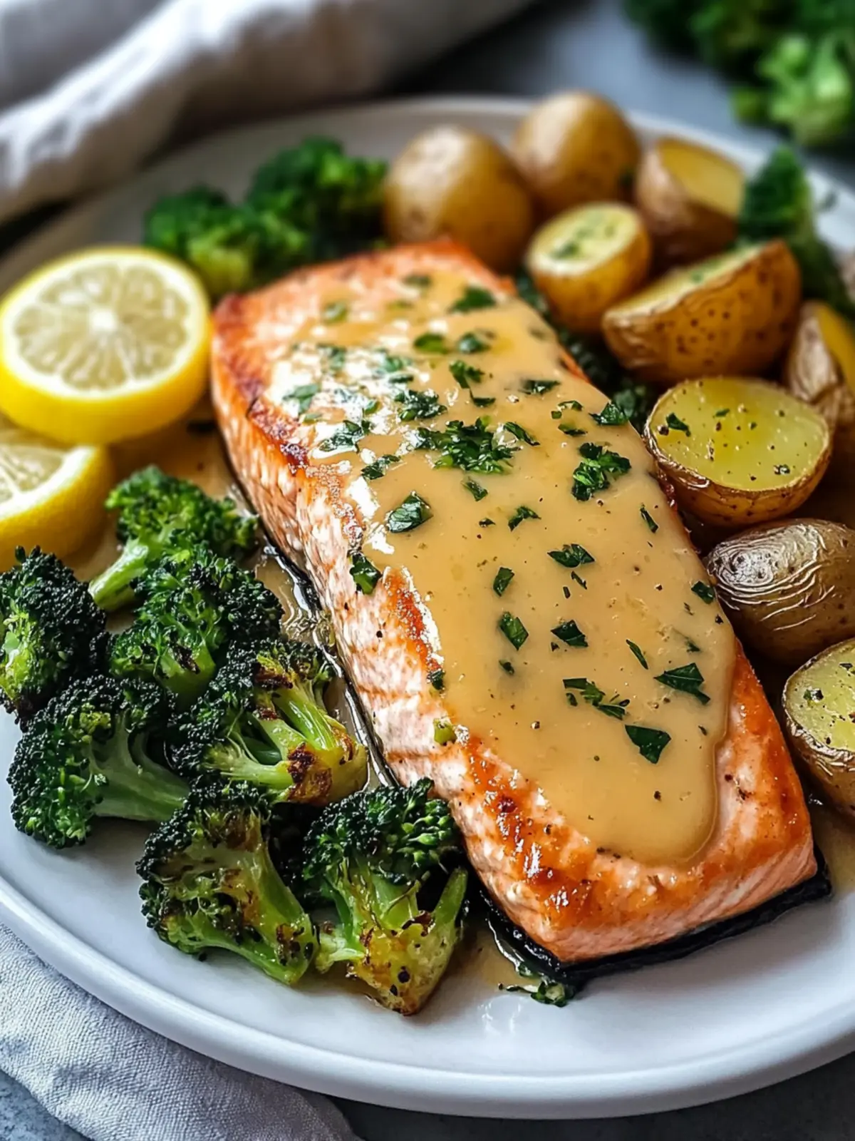 Lemon Butter Salmon with Crispy Potatoes and Broccoli Bliss 2 Lemon Butter Salmon with Crispy Potatoes and Broccoli Bliss