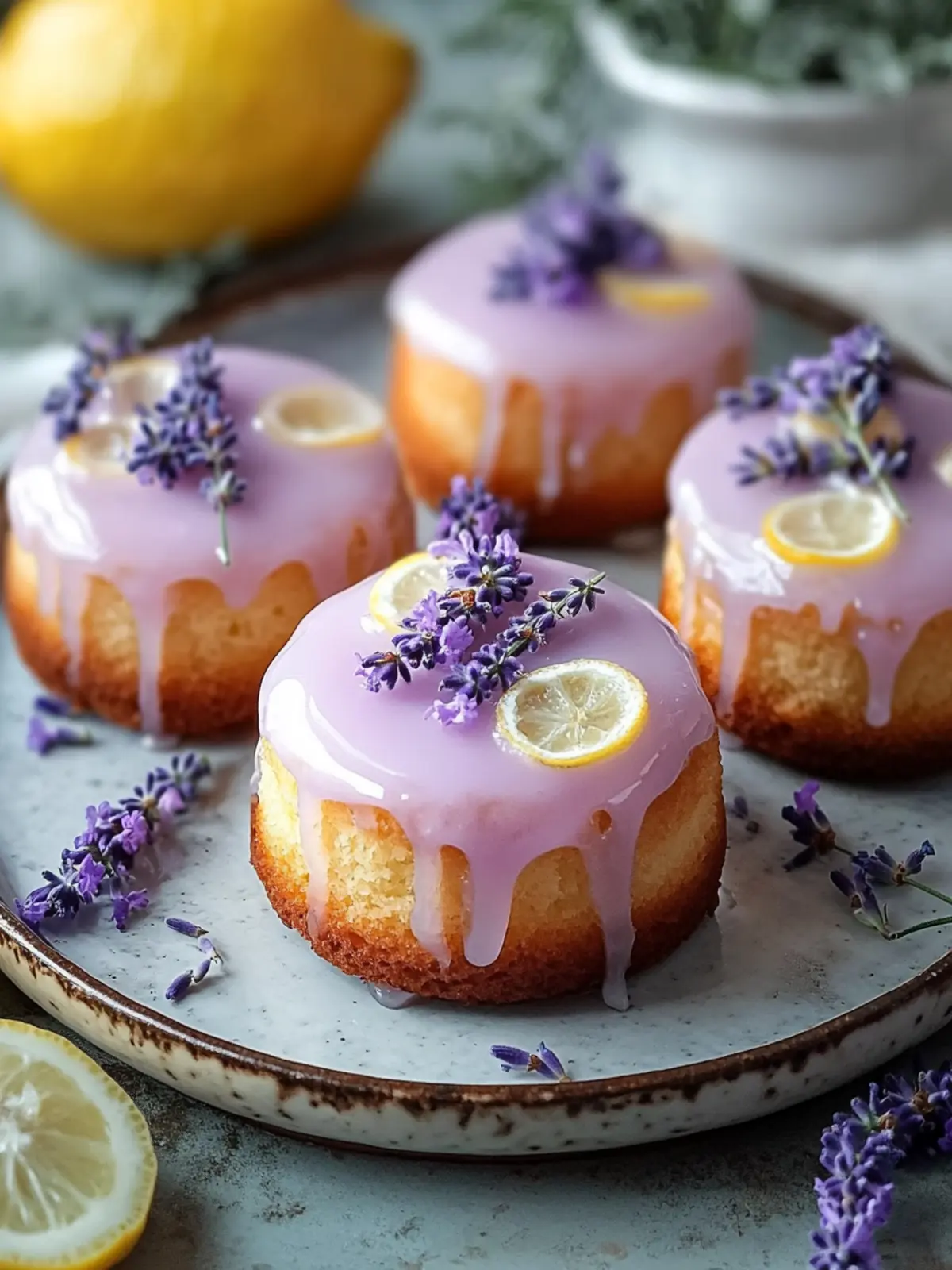 Mini Lemon Cakes with Lavender Glaze for Charming Gatherings 2 Mini Lemon Cakes with Lavender Glaze for Elegant Celebrations