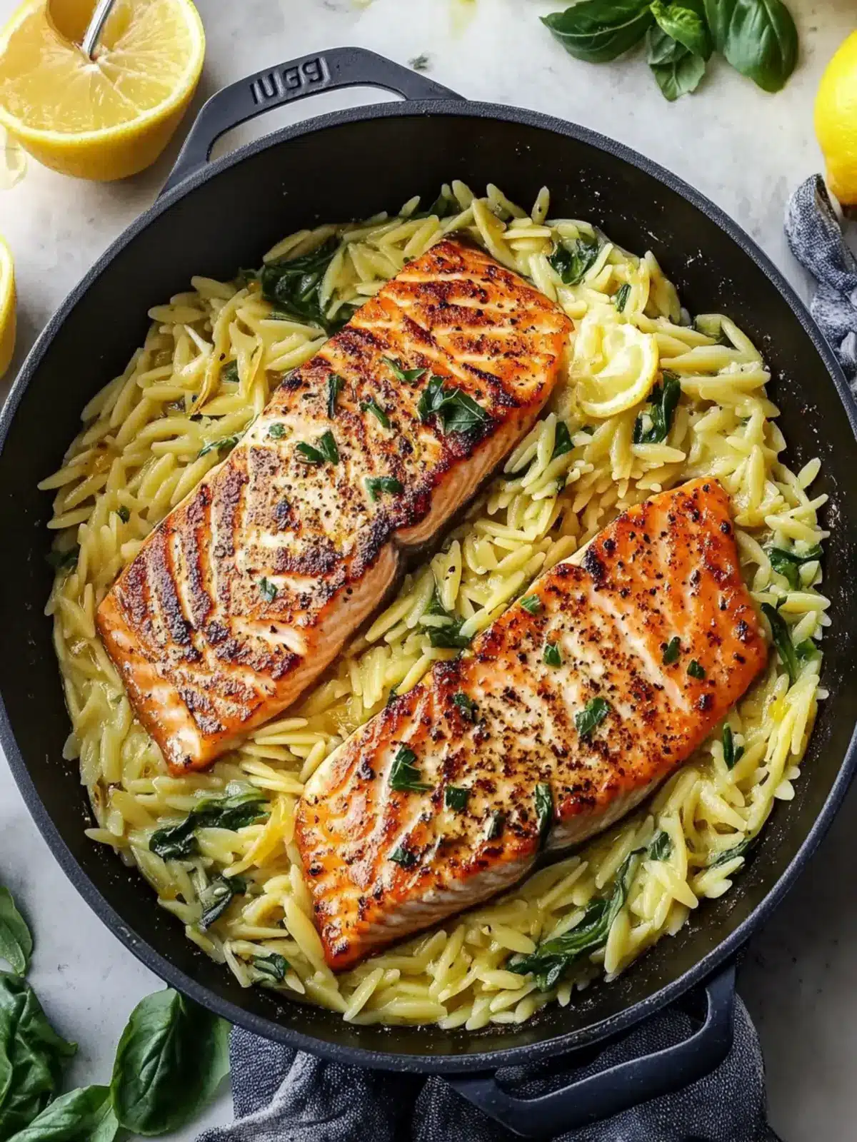 Garlicky One Skillet Salmon with Lemon Orzo in 30 Minutes 3 Garlicky One Skillet Salmon with Lemon Orzo