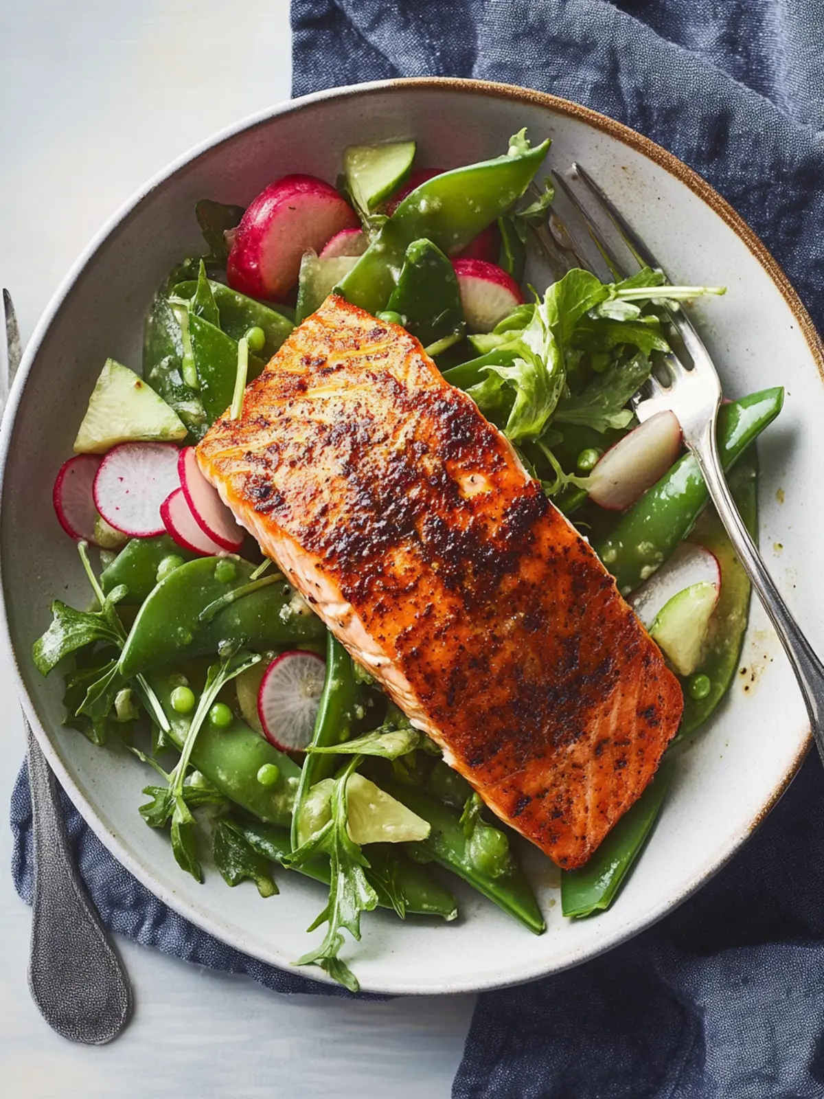 Roasted Blackened Salmon with Snap Pea Salad in 20 Minutes 2 Roasted Blackened Salmon with Snap Pea Salad