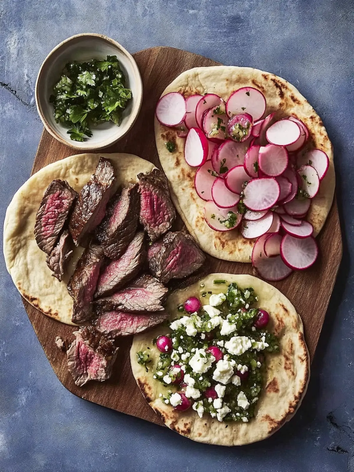 Steak and Roasted Radish Pitas with Zesty Feta Salsa Delight 4 Steak and Roasted Radish Pitas with Feta Salsa