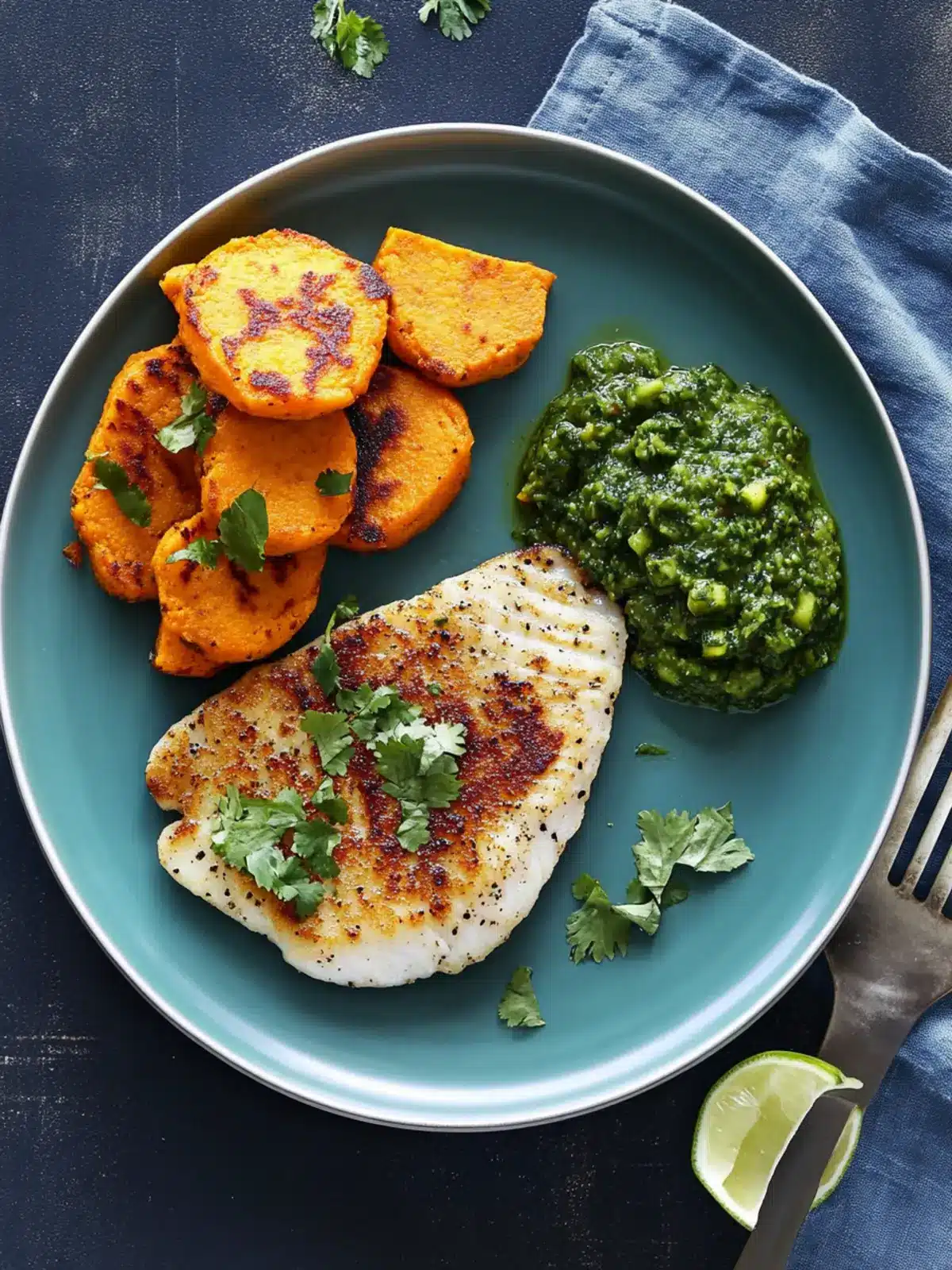 Tilapia with Sweet Potato Cakes and Zesty Chimichurri Delight 4 Tilapia with Sweet Potato Cakes and Chimichurri