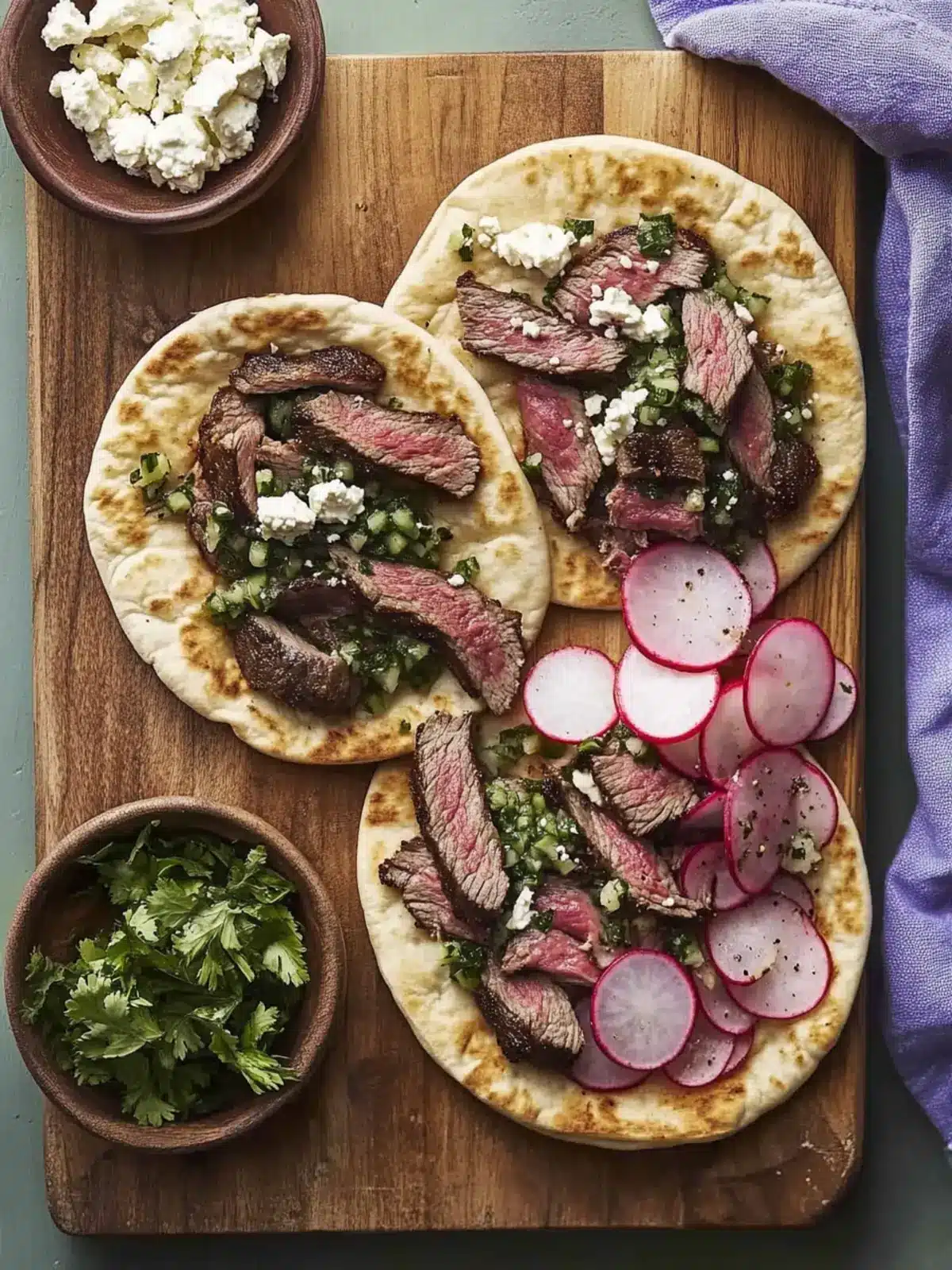 Steak and Roasted Radish Pitas with Feta Salsa Bliss 3 Steak and Roasted Radish Pitas with Feta Salsa