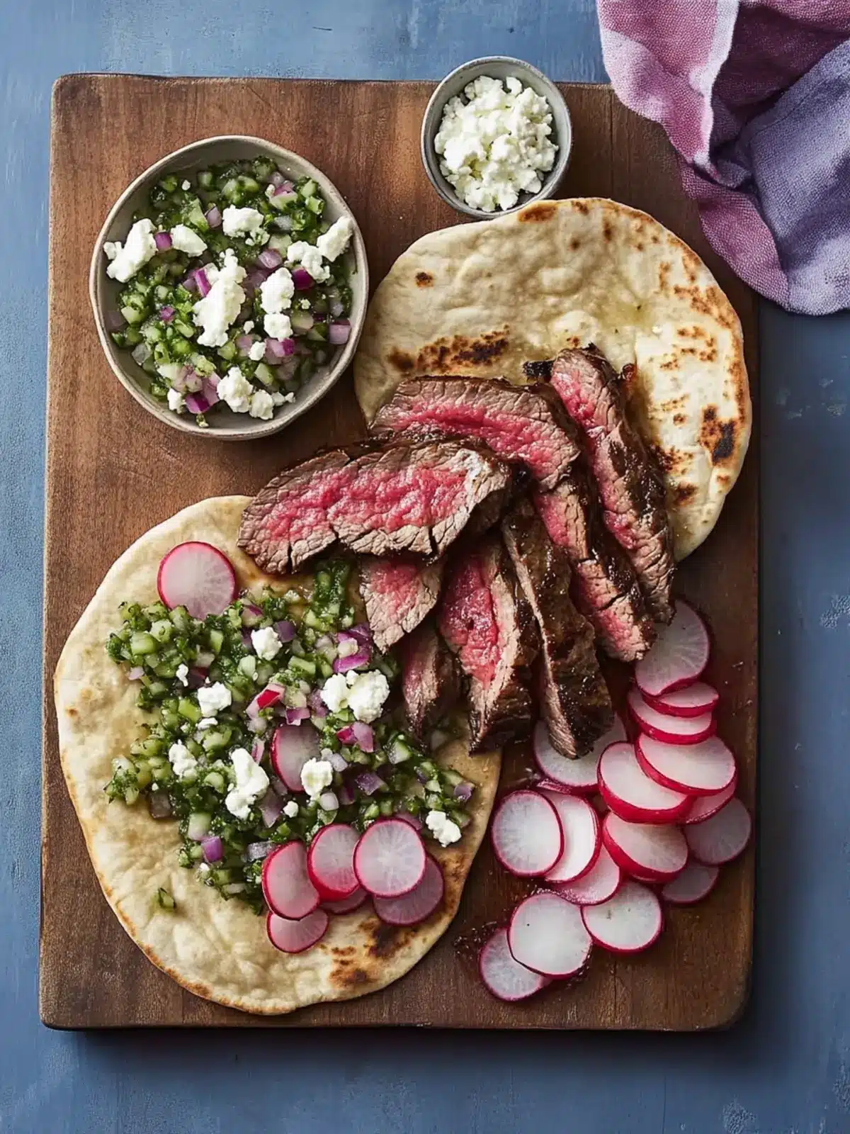 Steak and Roasted Radish Pitas with Feta Salsa Bliss 5 Steak and Roasted Radish Pitas with Feta Salsa