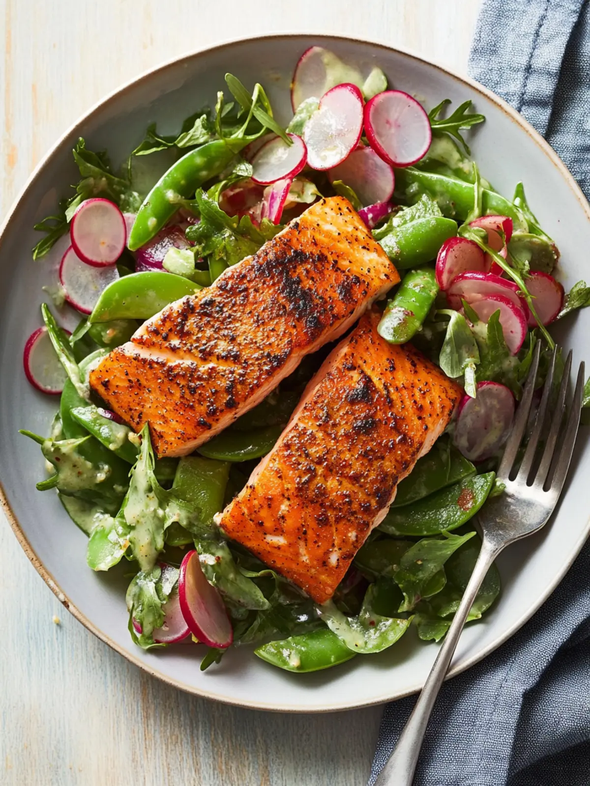 Roasted Blackened Salmon with Snap Pea Salad in 20 Minutes 3 Roasted Blackened Salmon with Snap Pea Salad