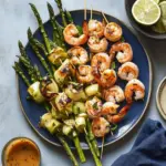 Charred Shrimp, Leek and Asparagus Skewers with Zesty Sauce 13 Charred Shrimp, Leek and Asparagus Skewers