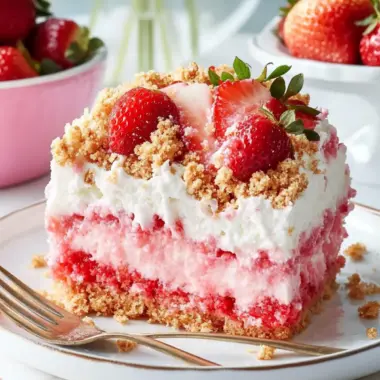 Delightful Strawberry Crunch Poke Cake for Summer Fun 9 Strawberry Crunch Poke Cake