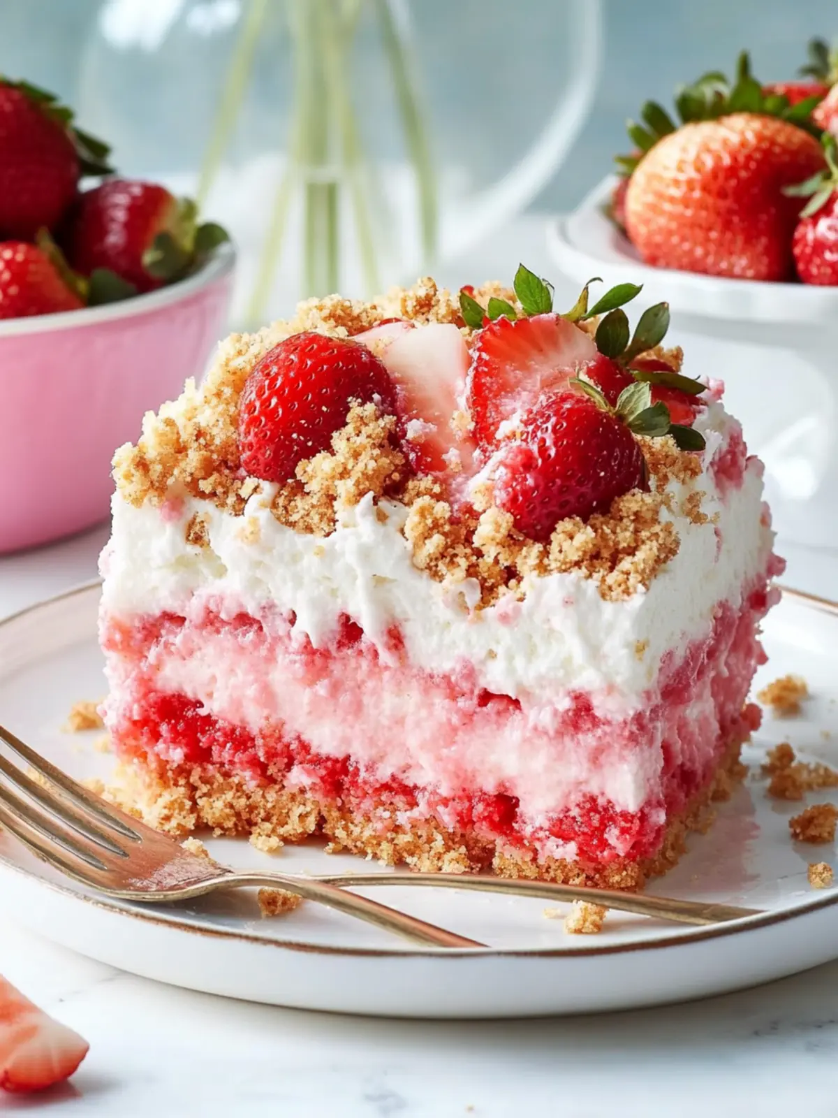 Delightful Strawberry Crunch Poke Cake for Summer Fun 5 Strawberry Crunch Poke Cake