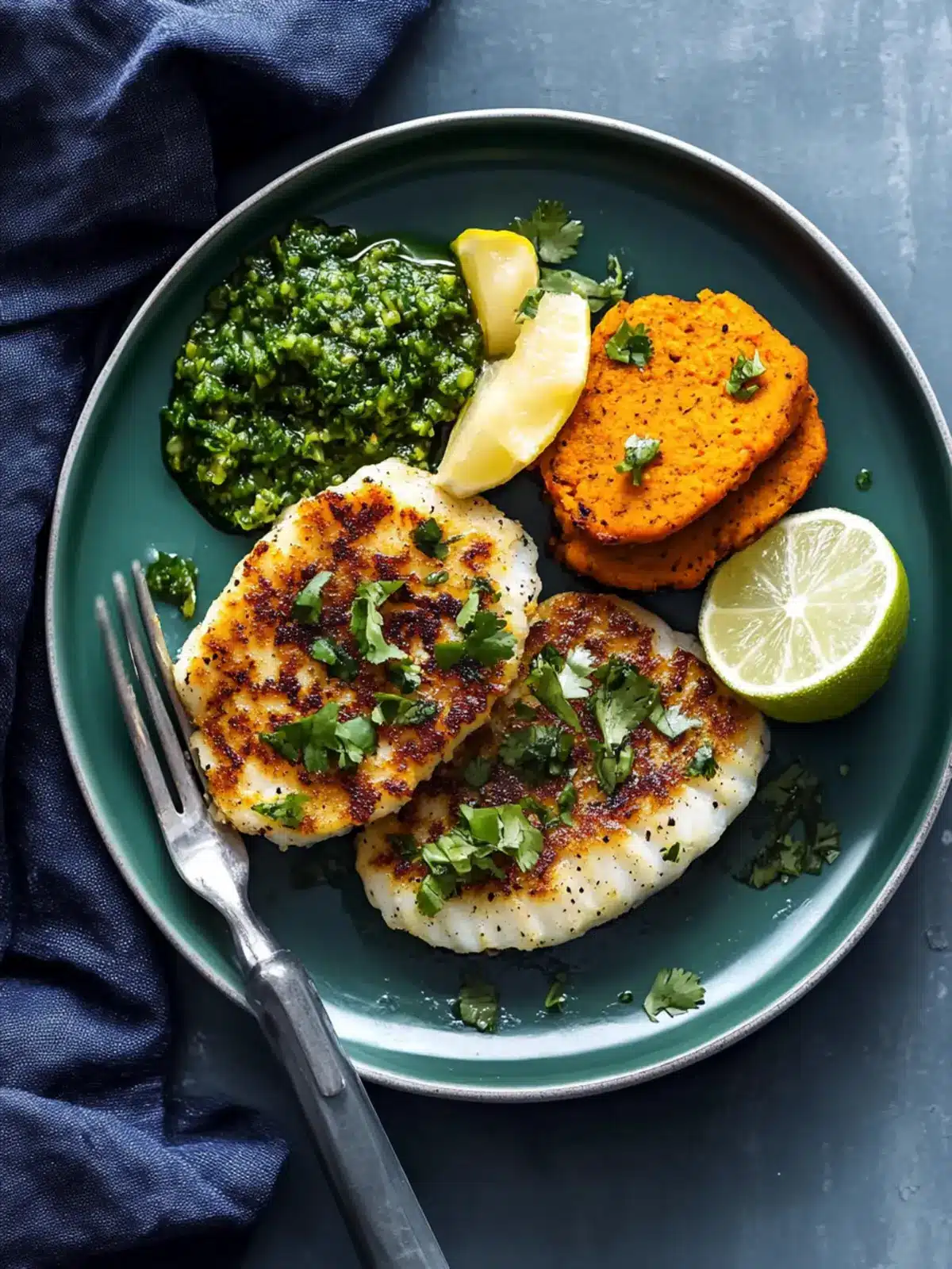 Tilapia with Sweet Potato Cakes and Zesty Chimichurri Delight 3 Tilapia with Sweet Potato Cakes and Chimichurri