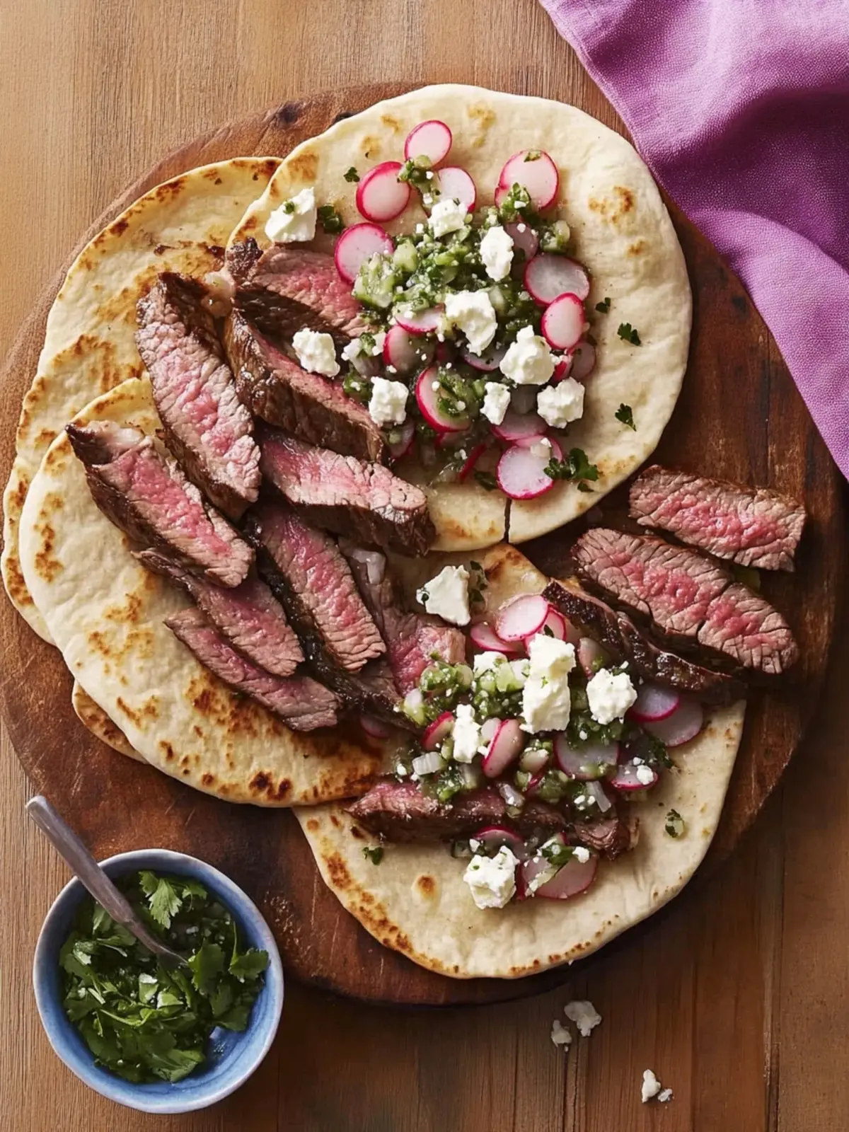 Steak and Roasted Radish Pitas with Zesty Feta Salsa Delight 3 Steak and Roasted Radish Pitas with Feta Salsa