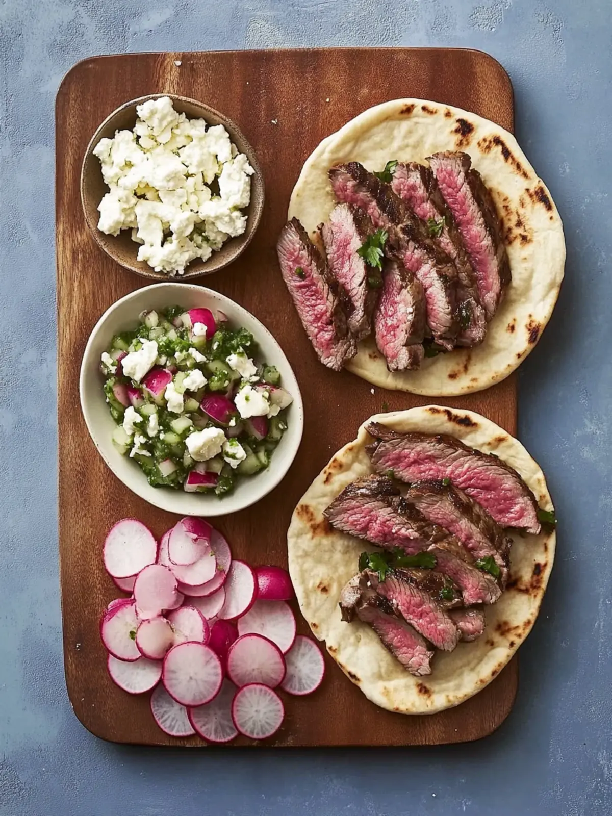 Steak and Roasted Radish Pitas with Zesty Feta Salsa Delight 2 Steak and Roasted Radish Pitas with Feta Salsa