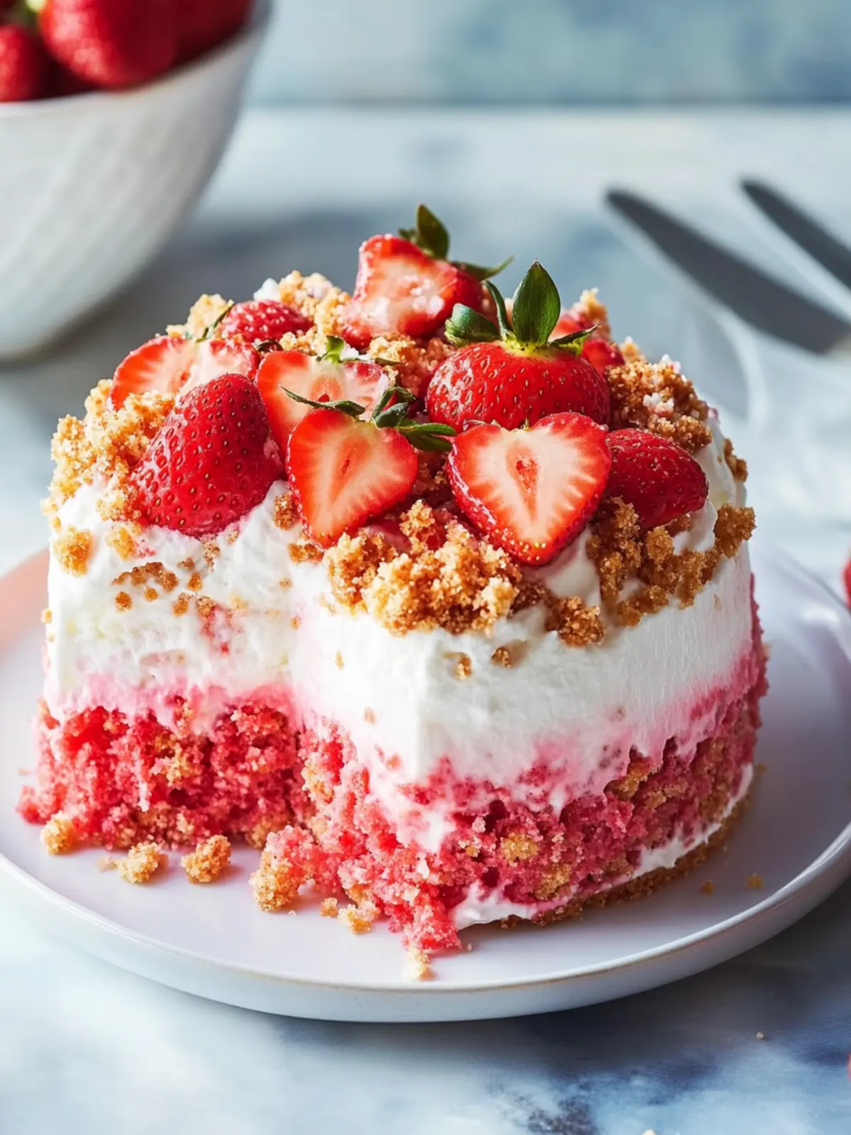 Delightful Strawberry Crunch Poke Cake for Summer Fun 3 Strawberry Crunch Poke Cake
