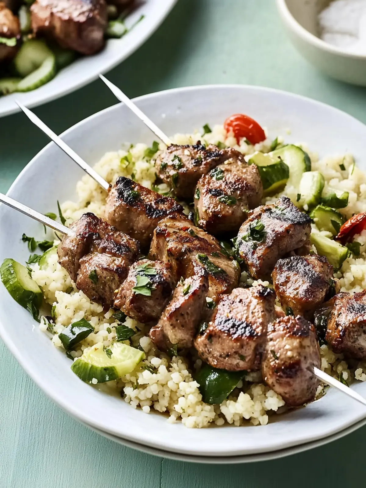Delicious Pork Tenderloin Skewers with Herbed Couscous Bliss 3 Pork Tenderloin Skewers with Herbed Couscous