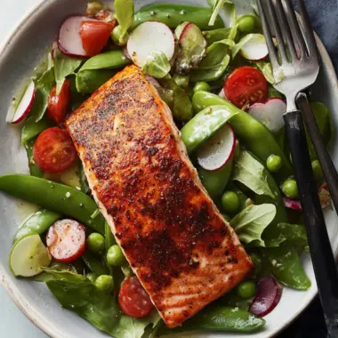 Roasted Blackened Salmon with Snap Pea Salad in 20 Minutes 9 Roasted Blackened Salmon with Snap Pea Salad